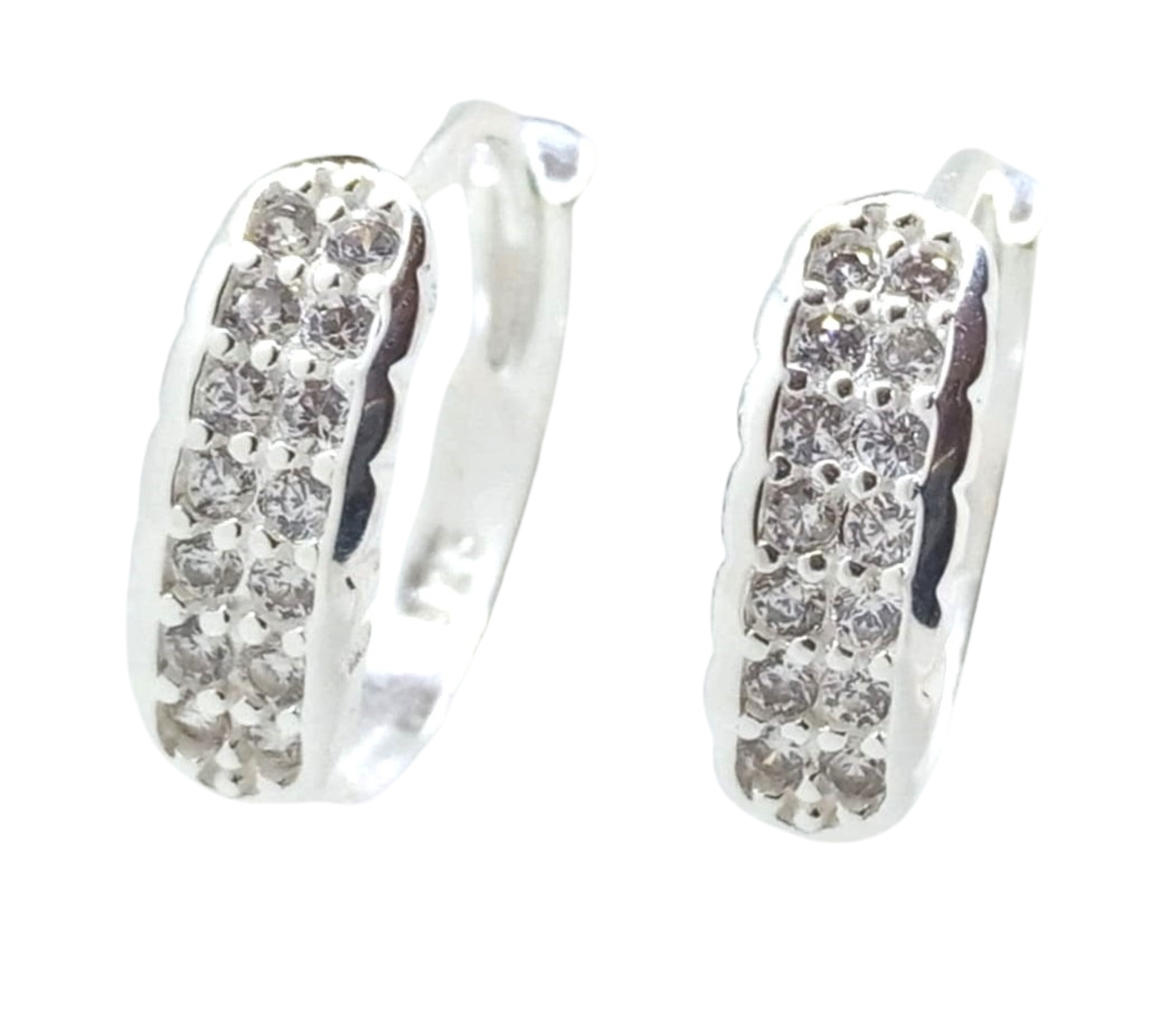 Aretes Doble Línea con Mini Brillos - Plata Italiana