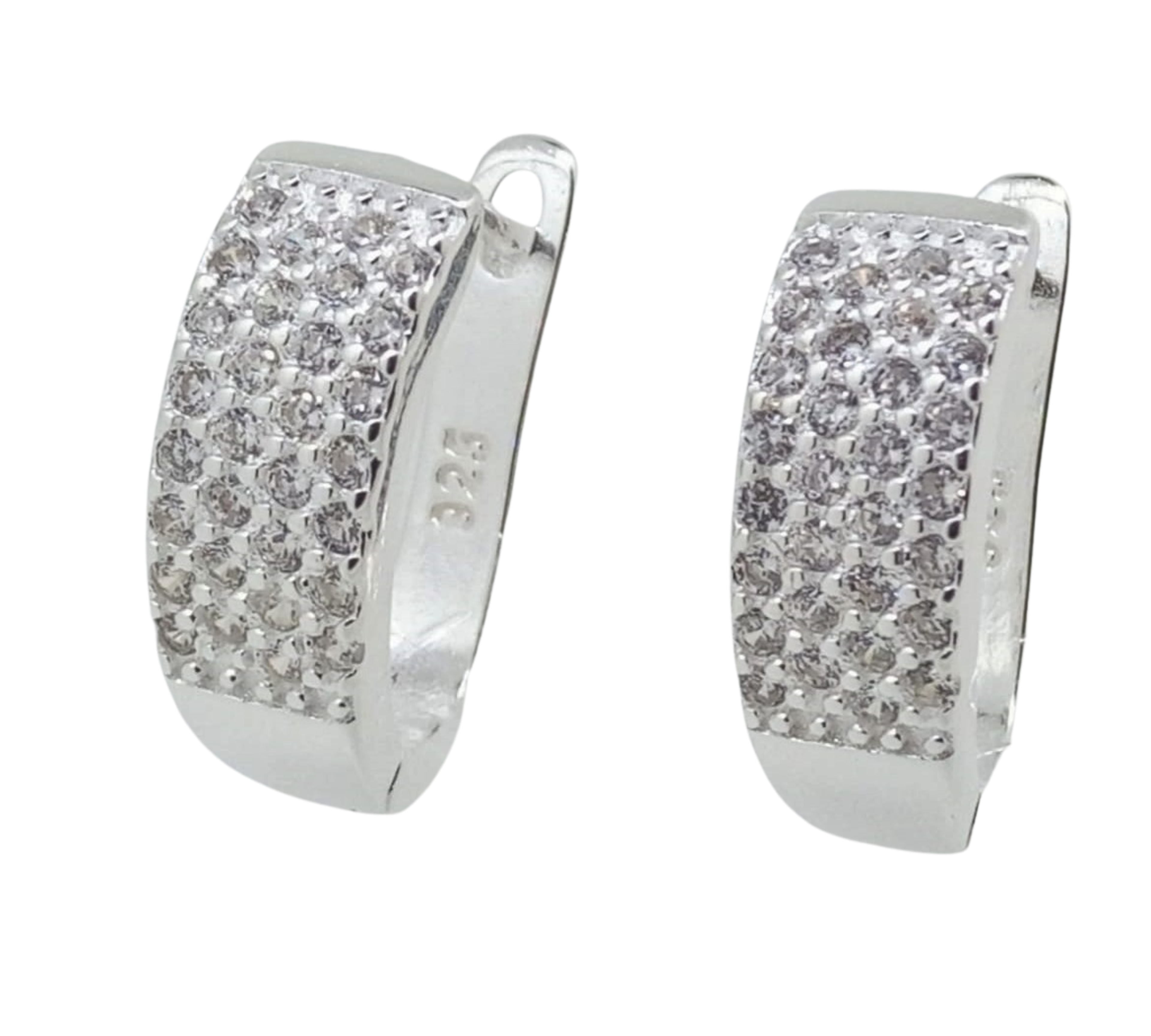 Aretes 4 Líneas Mini Brillos - Plata Italiana