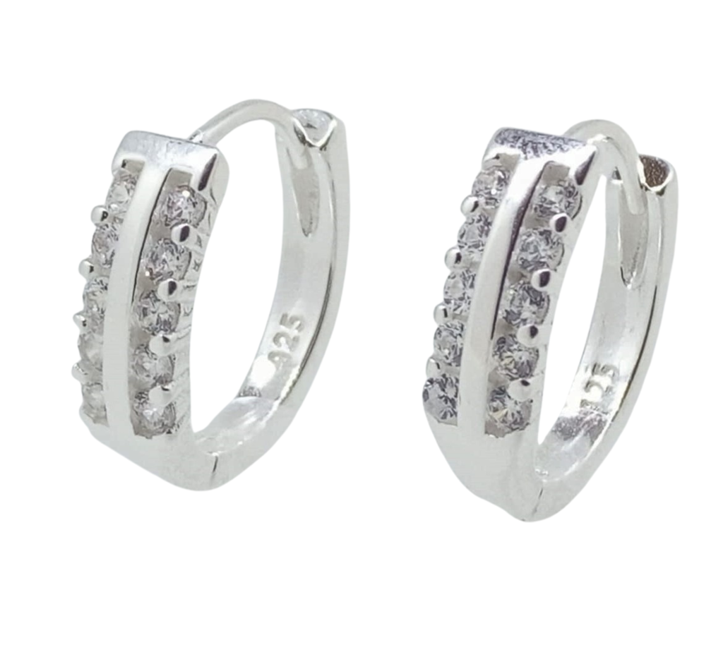 Aretes Doble Línea Separada con Mini Brillos - Plata Italiana