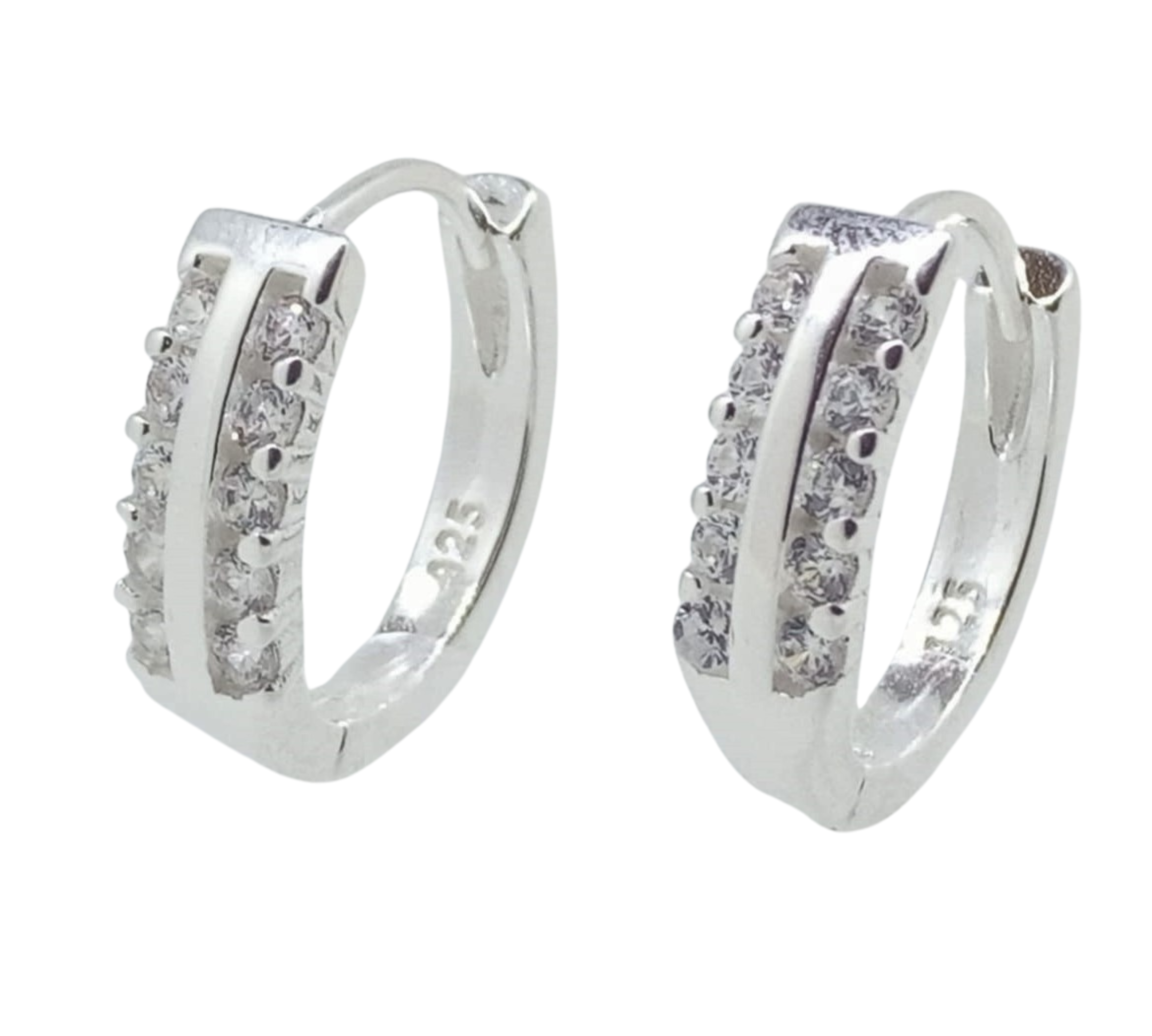 Aretes Doble Línea Separada con Mini Brillos - Plata Italiana