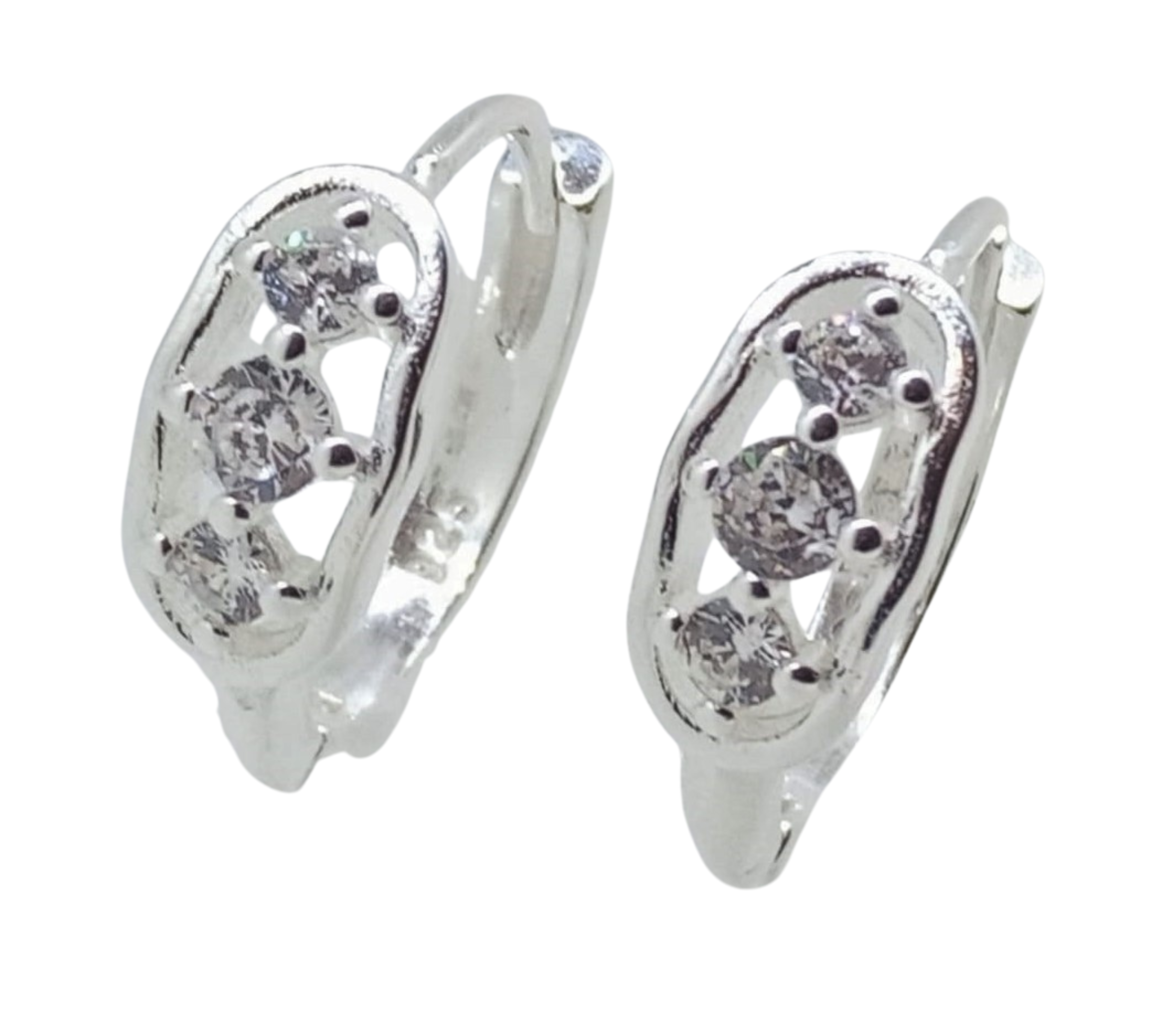 Aretes 3 Brillos al Centro - Plata Italiana