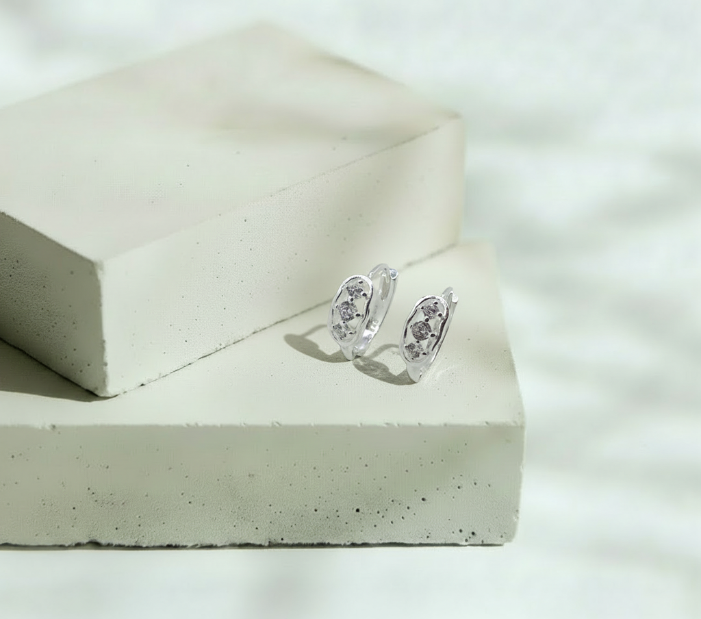 Aretes 3 Brillos al Centro - Plata Italiana