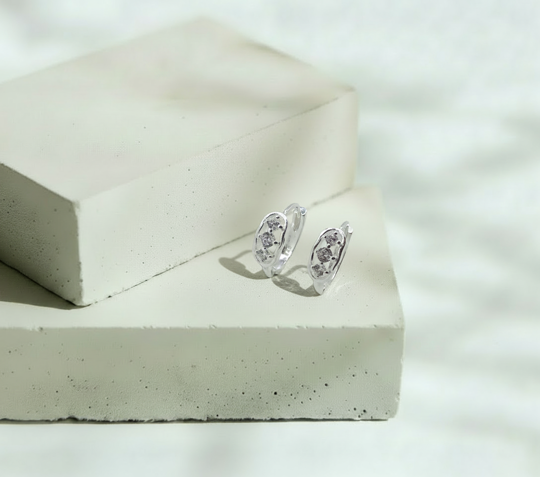 Aretes 3 Brillos al Centro - Plata Italiana