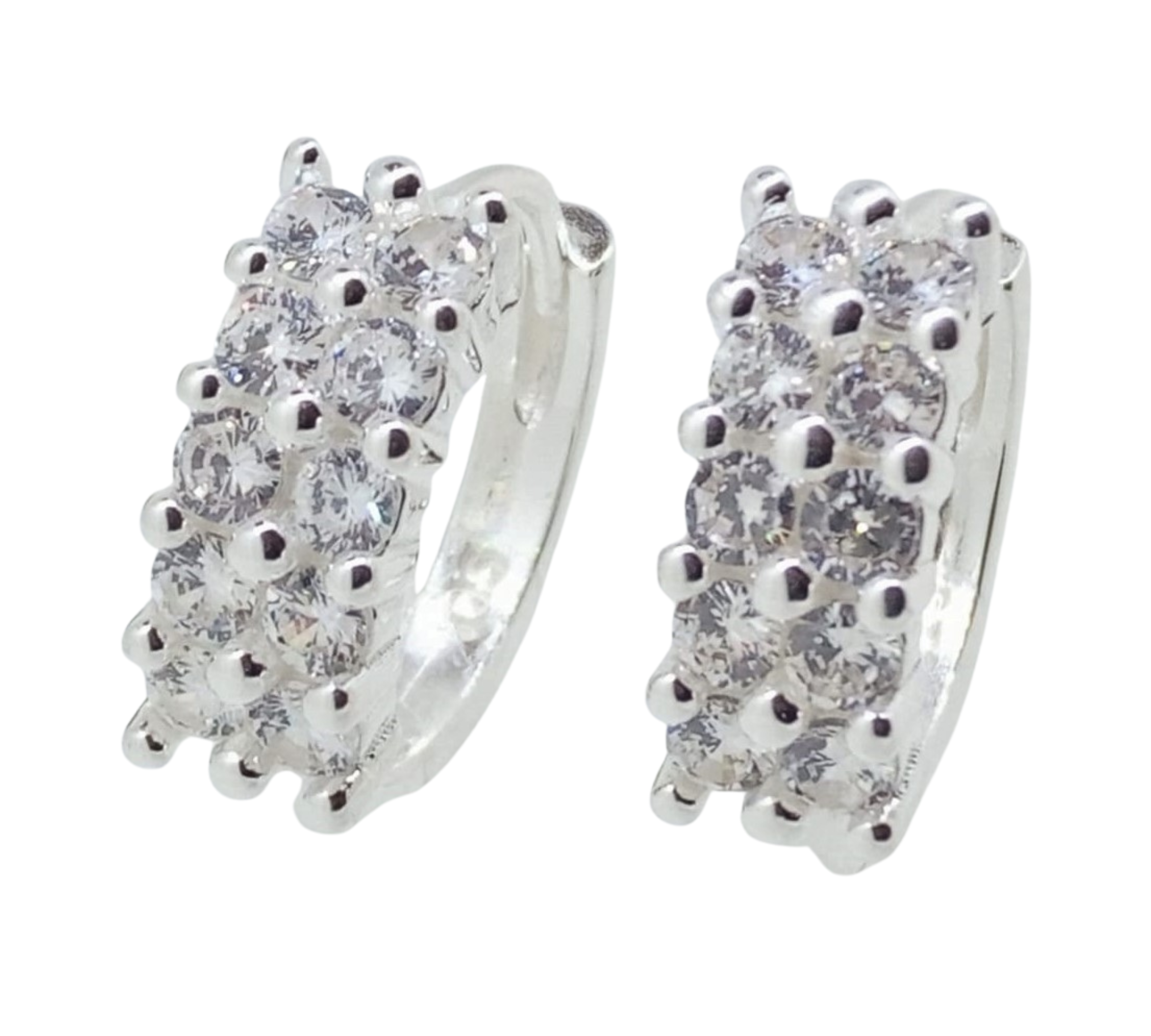 Aretes Doble Línea 5 Brillos - Plata Italiana