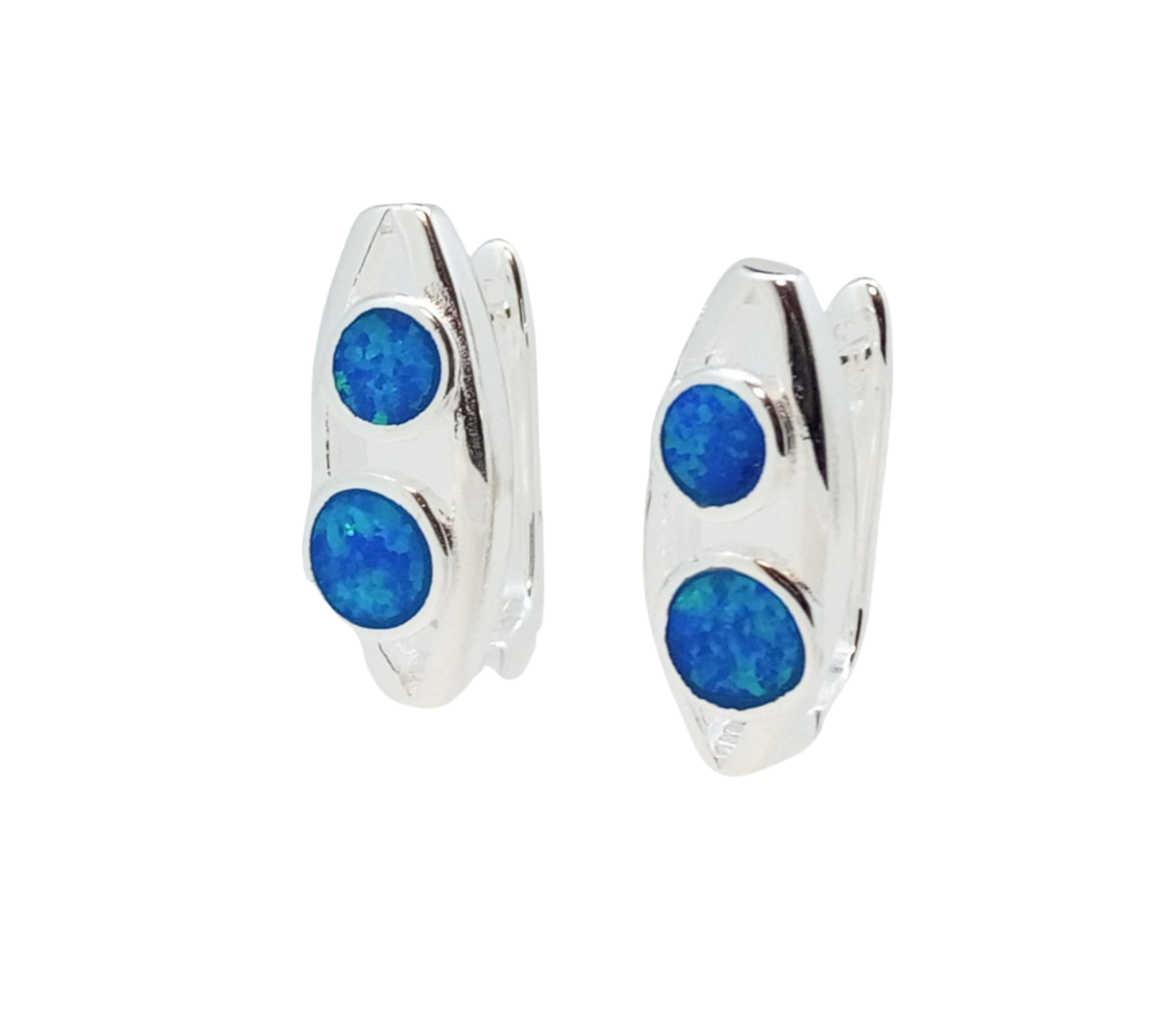 Aretes Doble Brillo Circular Azul - Plata Italiana