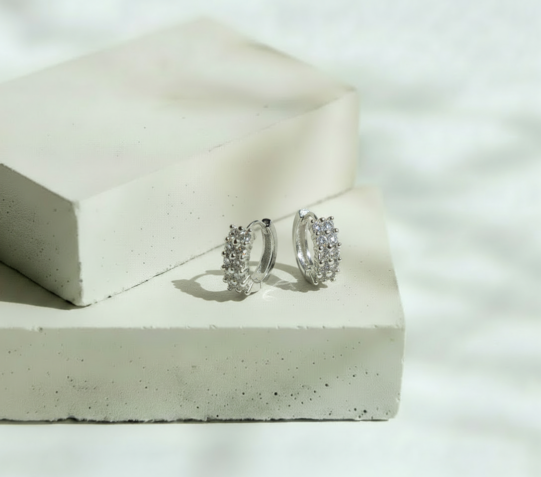 Aretes Mini Brillos y Bolitas Plateadas - Plata Italiana