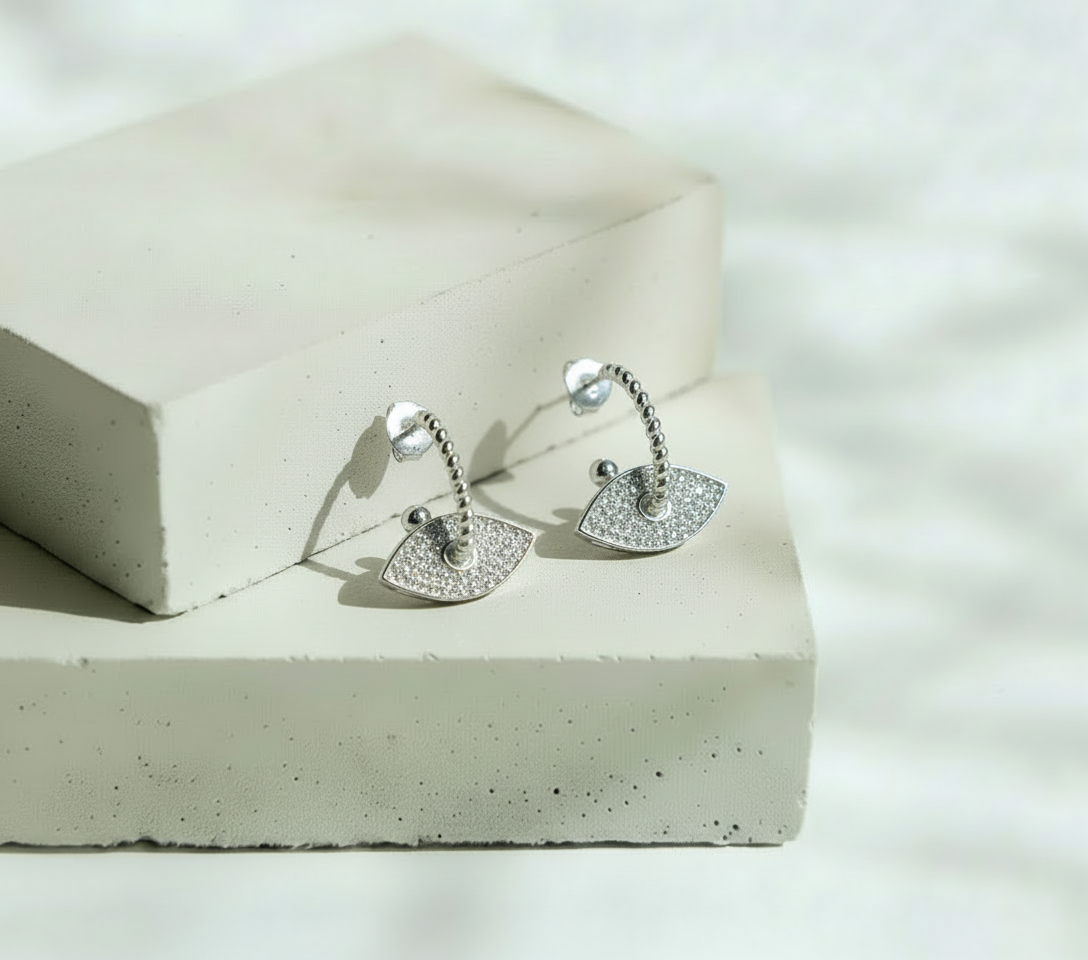 Aretes Ojo Turco Mini Brillos - Plata Italiana