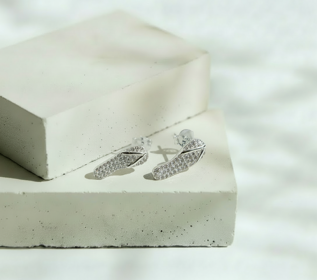 Aretes Sandalia y Mini Brillos - Plata Italiana