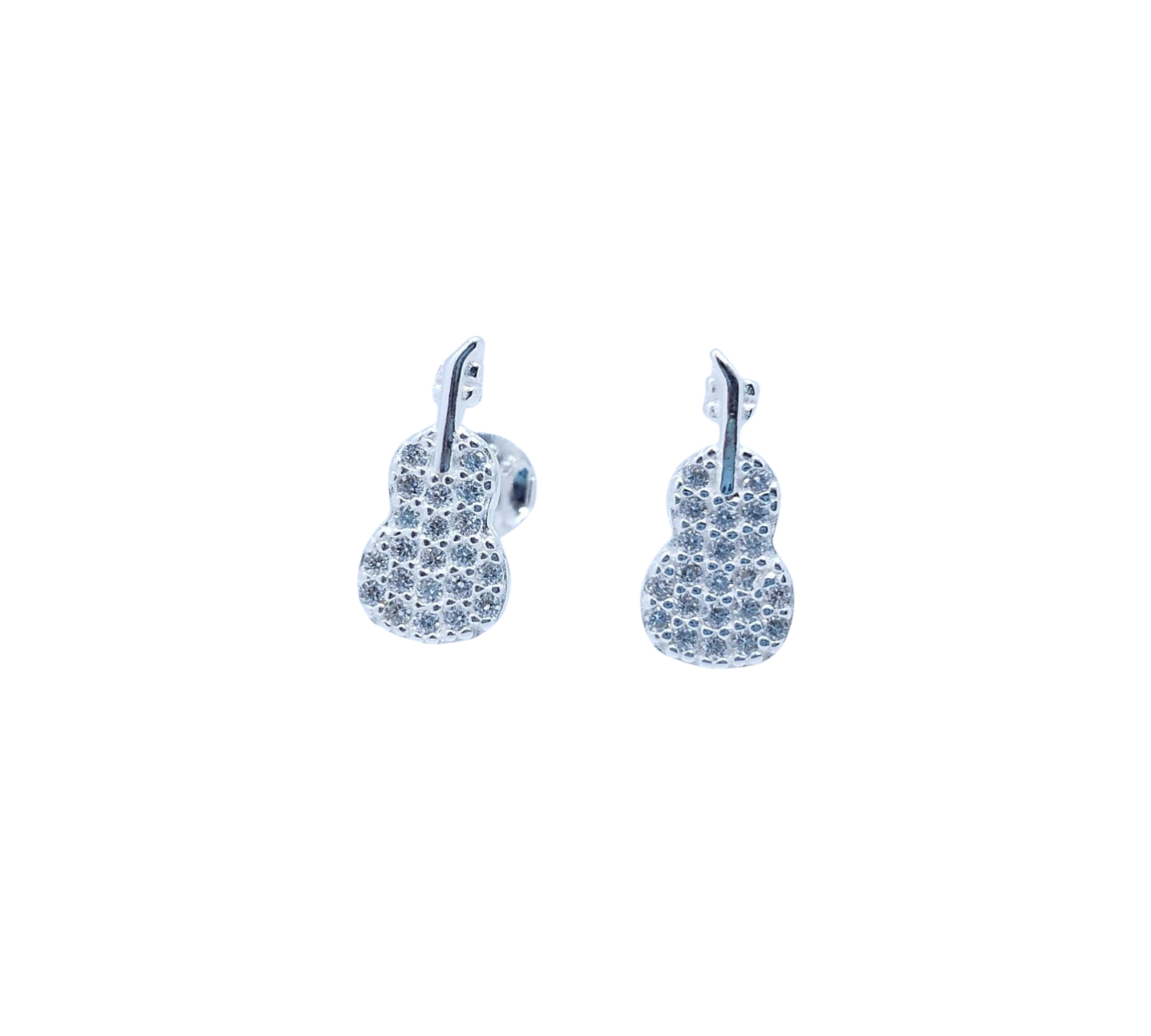 Aretes Guitarra Mini Brillos - Plata Italiana