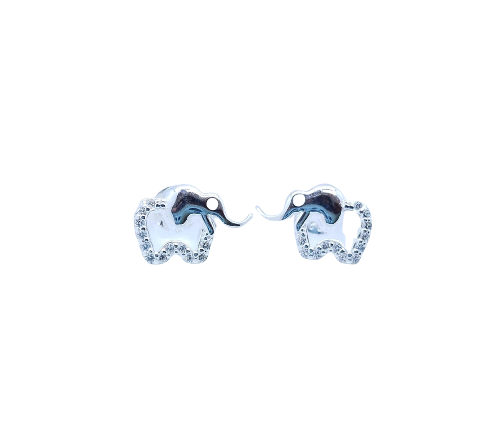 Aretes Elefante y Mini Brillos - Plata Italiana