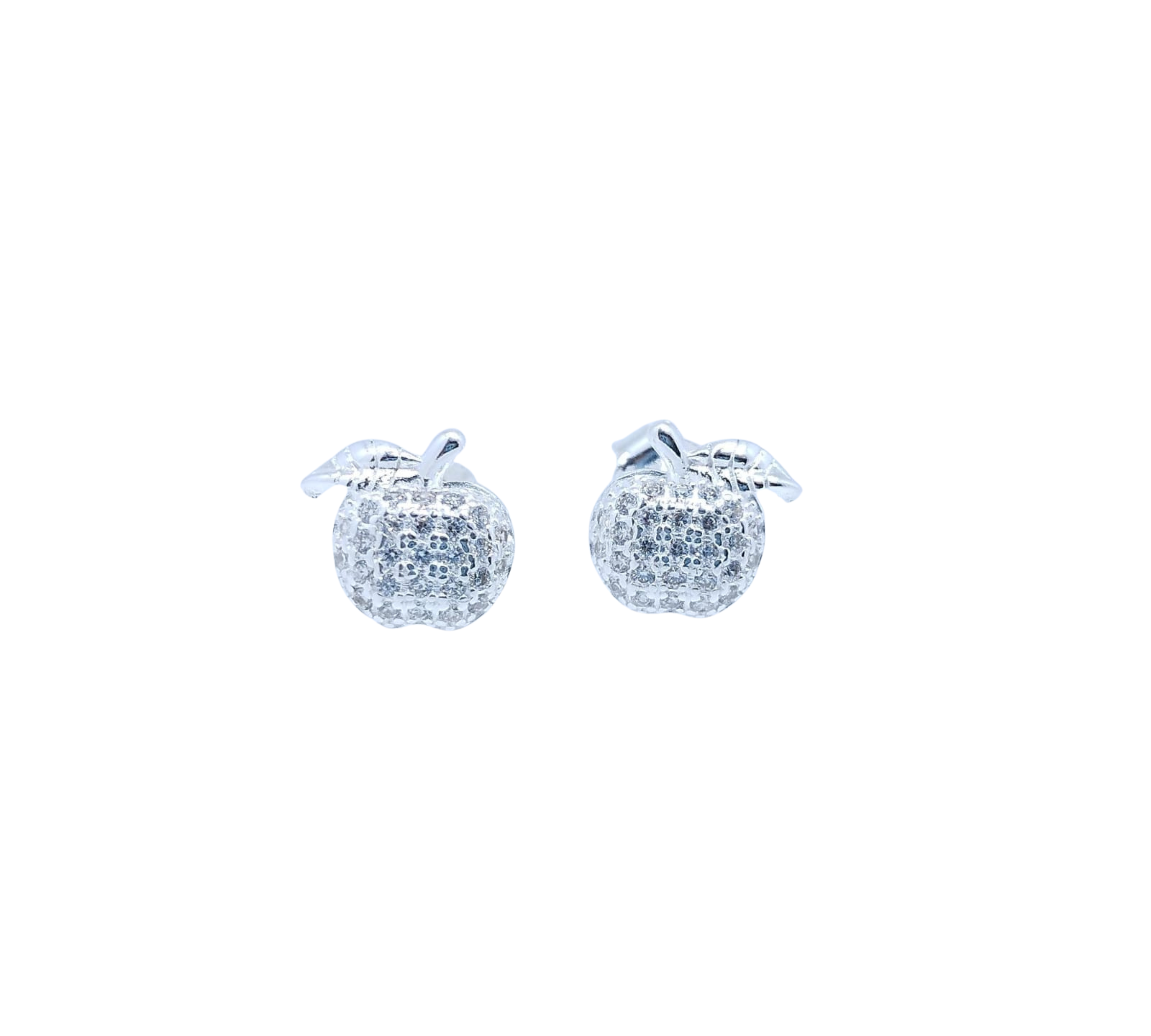 Aretes Manzana con Mini Brillos - Plata Italiana