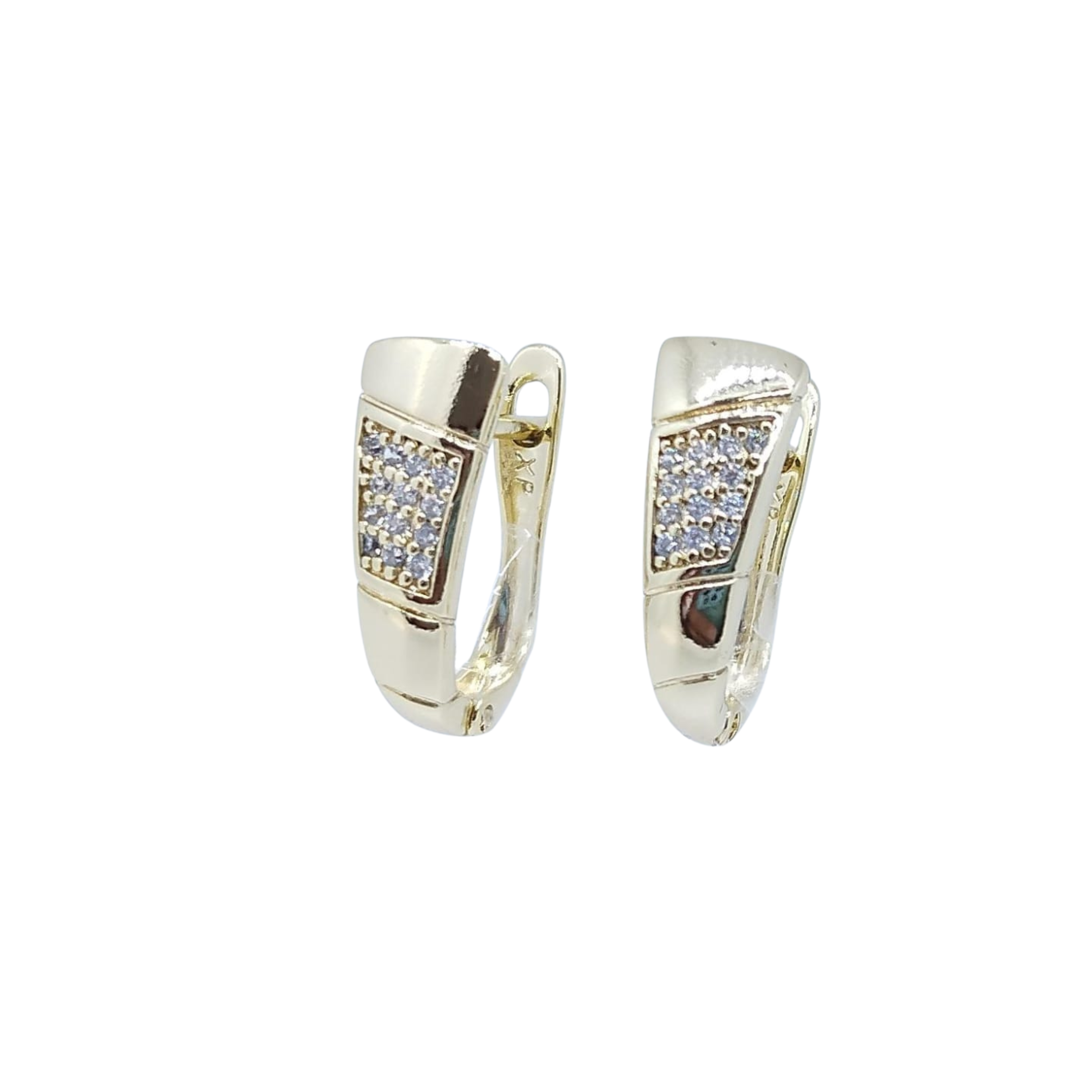 Aretes Dorados con Brillos Diagonal - Oro Laminado