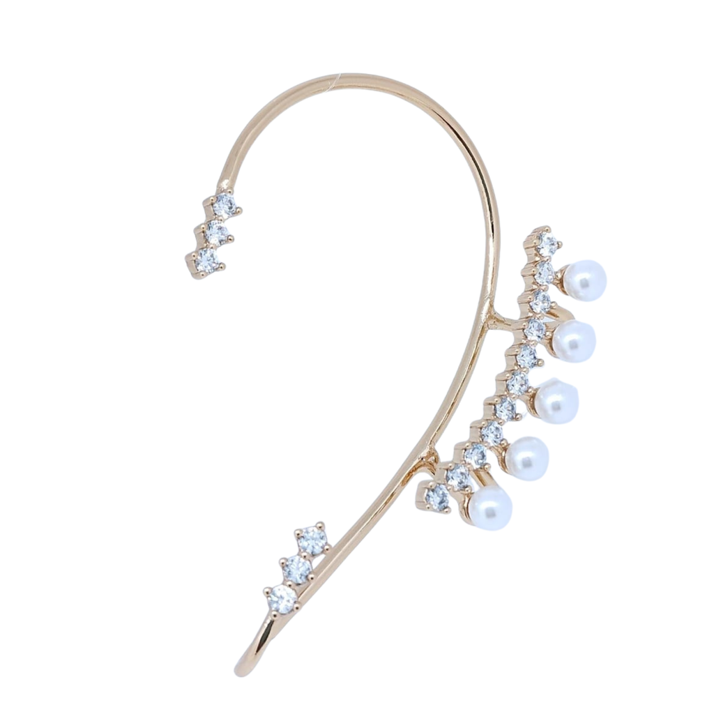 Simulador Bronce con Perlas Blancas y Brillos - Oro Laminado