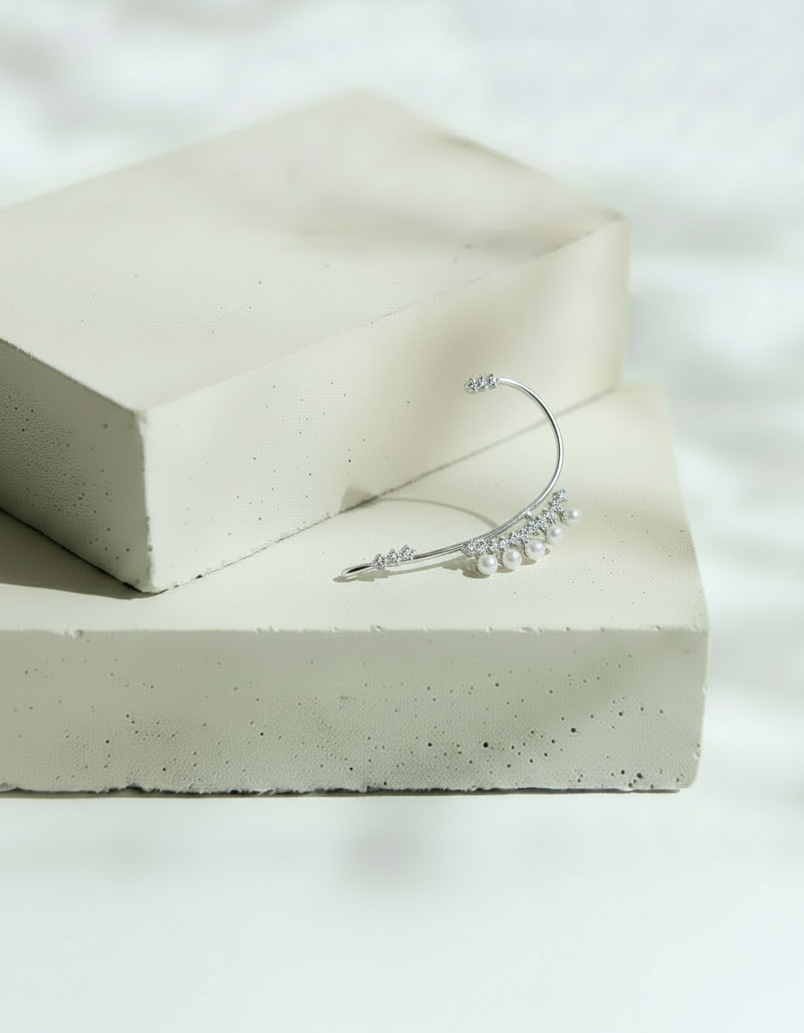 Simulador Plateado con Perlas Blancas y Brillos - Oro Laminado