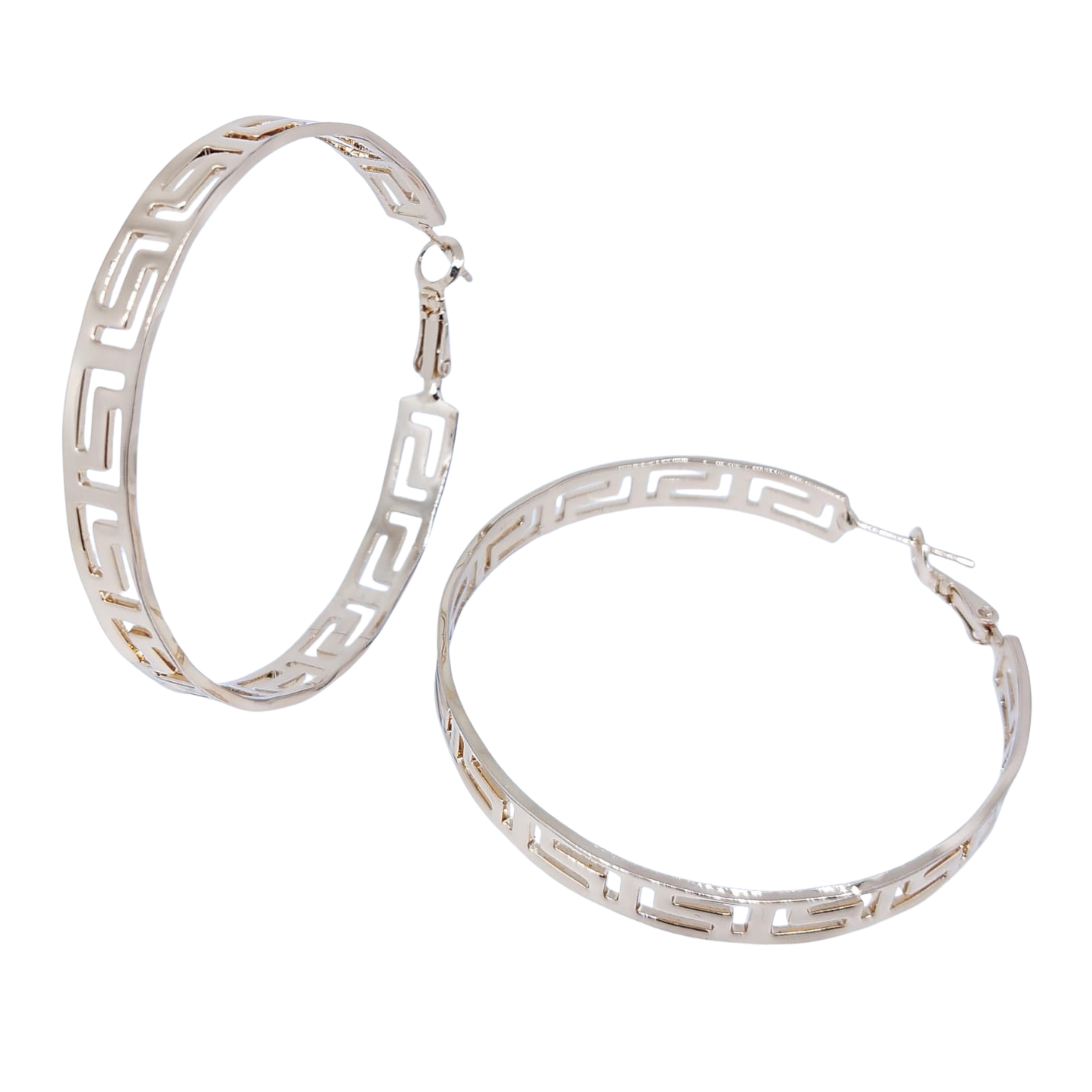 Arracadas Bronce Grandes con Grecas Decorativas - Oro Laminado