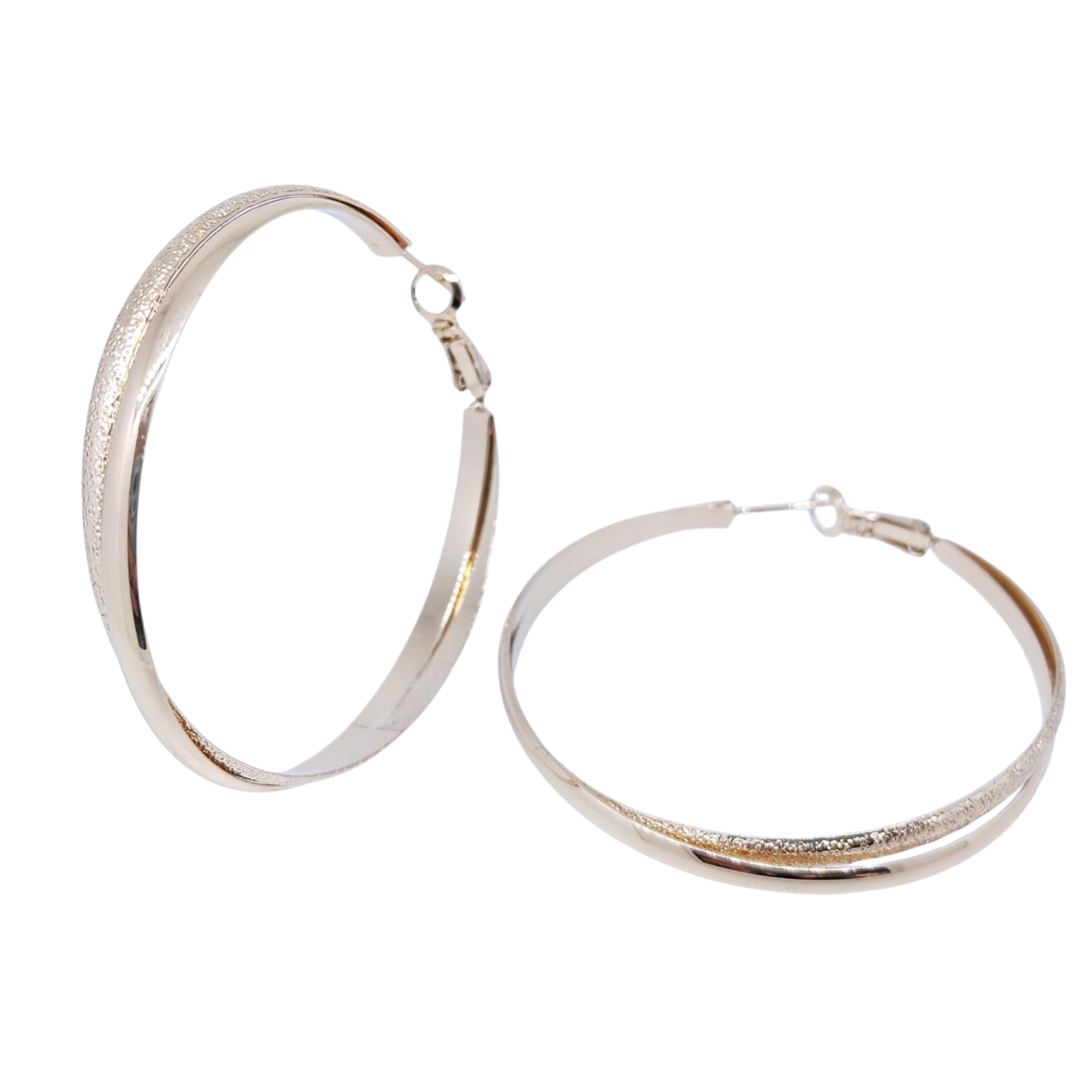 Arracadas Bronce Grandes Doble Línea Lisa y Jaspeada - Oro Laminado