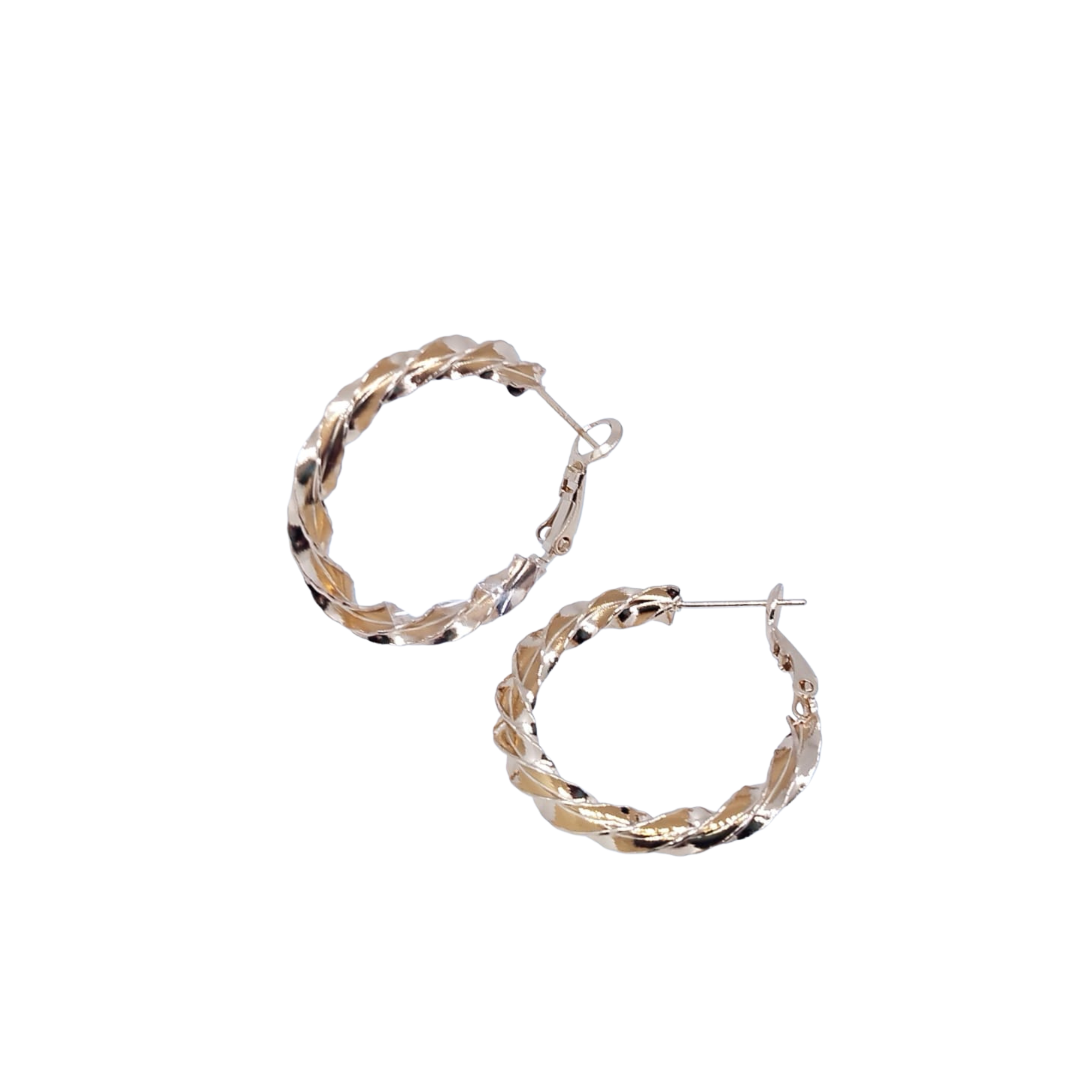 Arracadas Bronce Pequeñas Trenzadas con Borde Ondulado - Oro Laminado