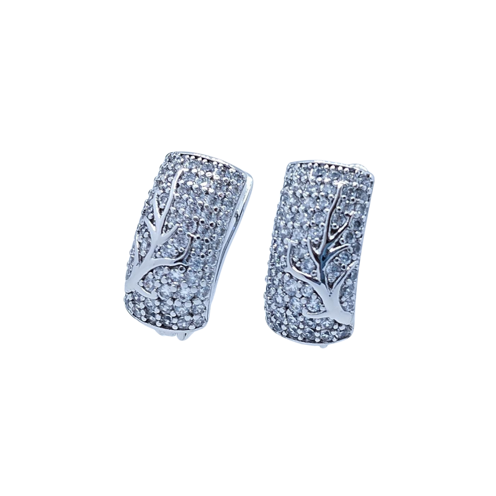 Aretes Plateados con Brillos y Rama Lisa - Oro Laminado