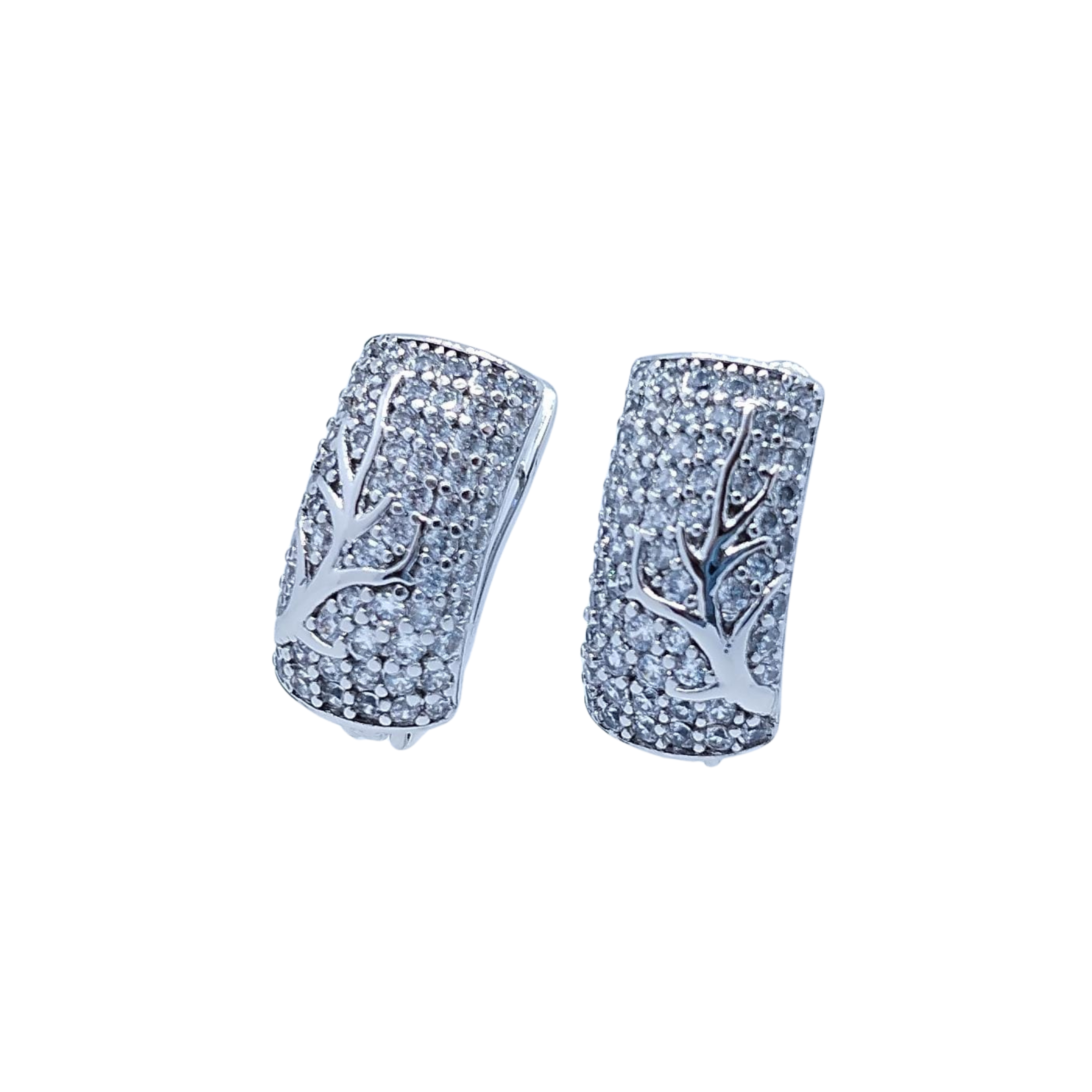 Aretes Plateados con Brillos y Rama Lisa - Oro Laminado