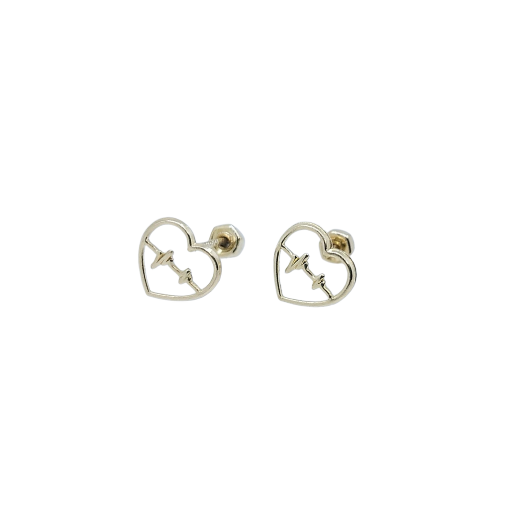 Aretes Dorados Corazón Ritmo Cardíaco – Oro 10 KL