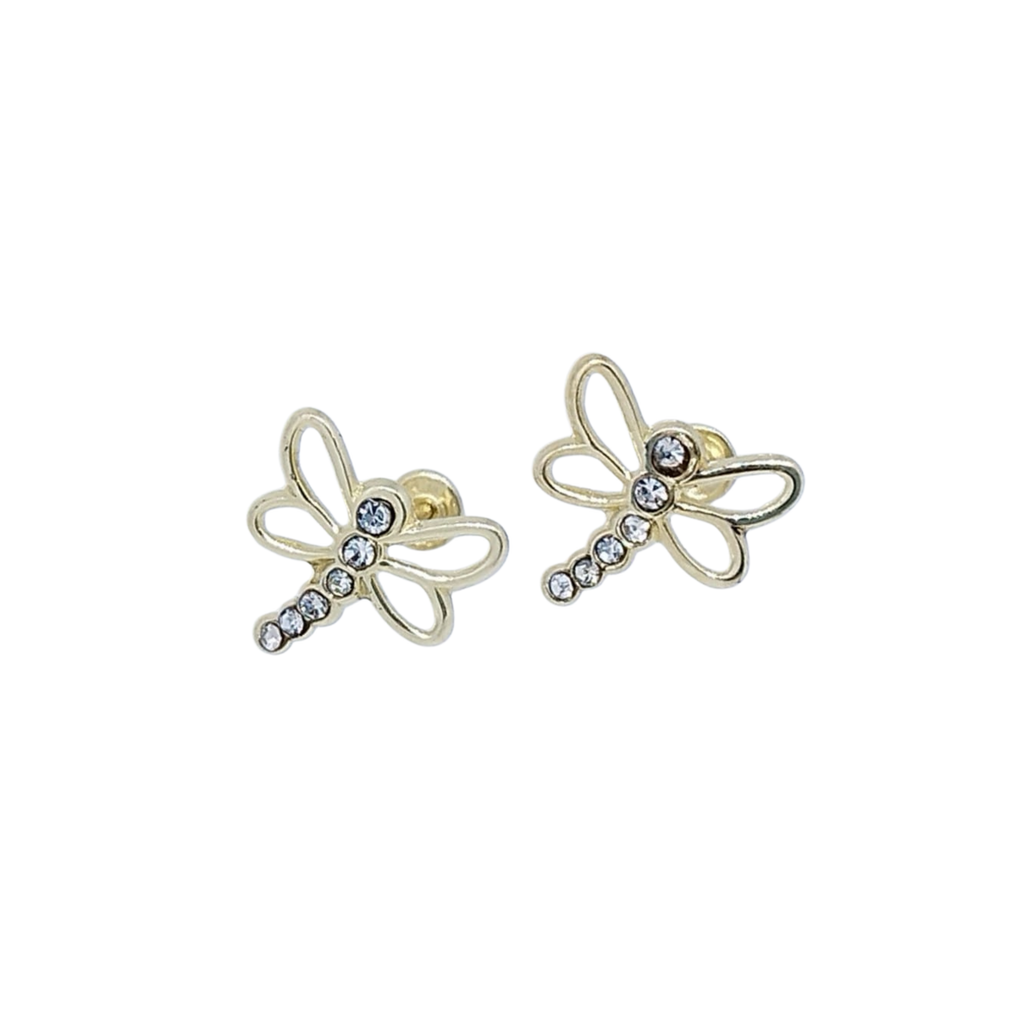 Aretes Dorados Libélula con Mini Brillos – Oro 10 KL