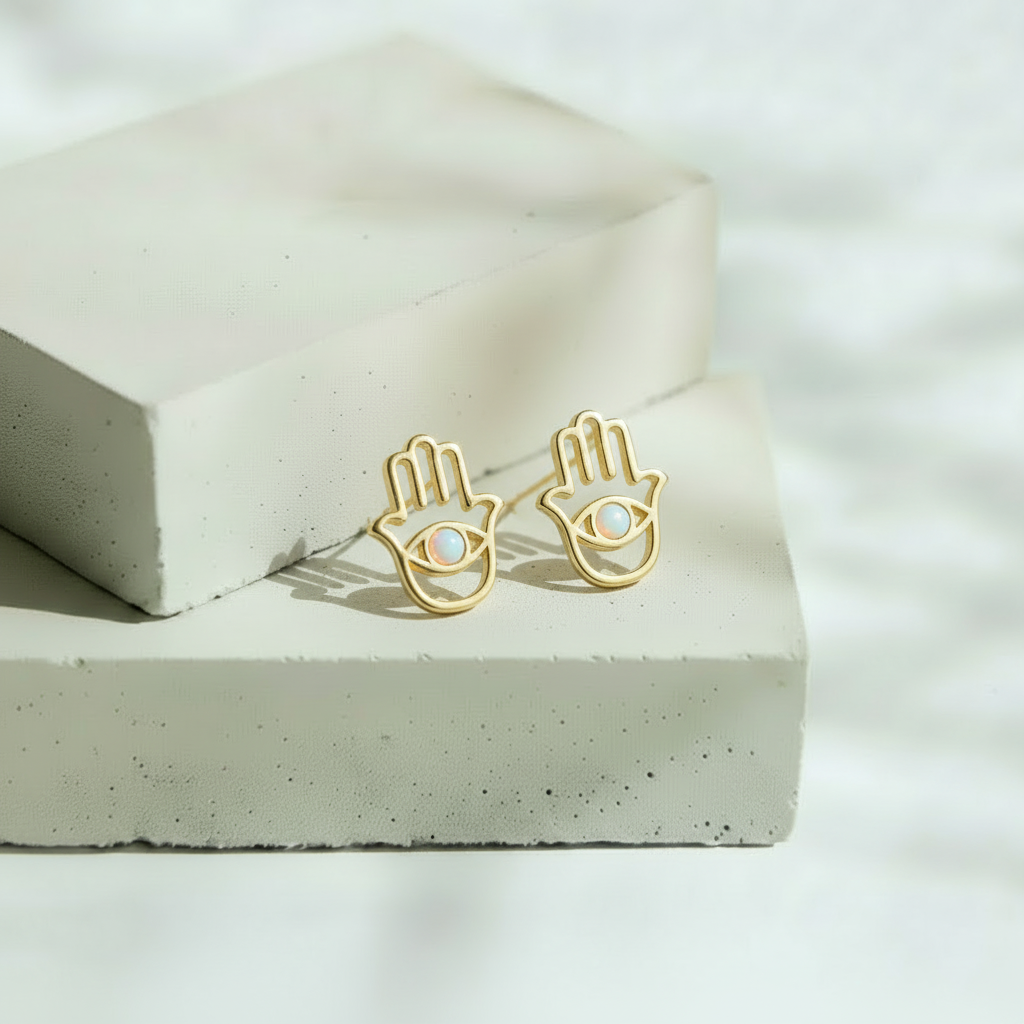 Aretes Dorados Mano de Fátima – Oro 10 KL