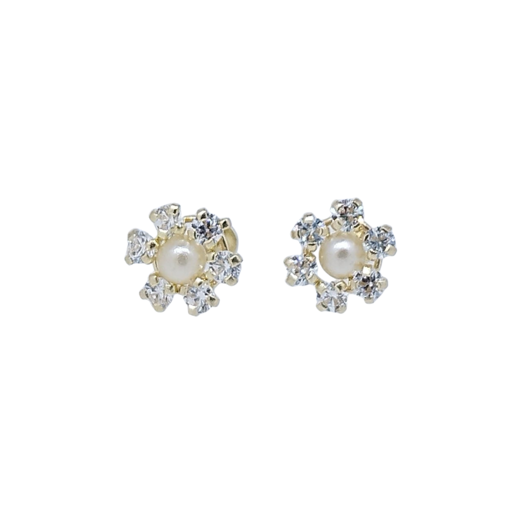 Aretes Flor de 6 Pétalos con Mini Brillos – Oro 10 KL