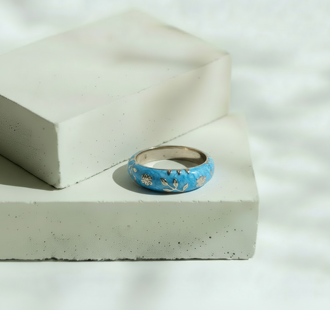 Brazalete azul floral - Acero Inoxidable