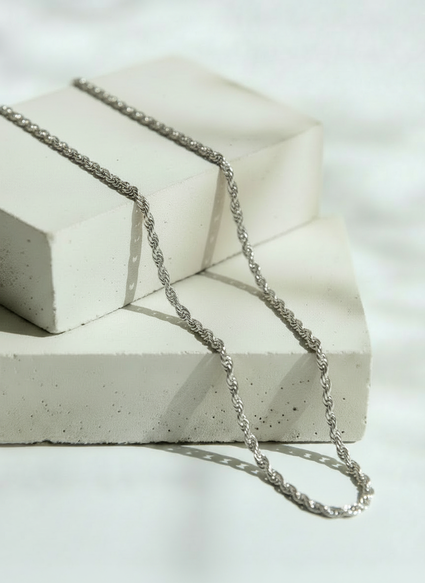 Cadena Plateada Estilo Trenzada - Acero Inoxidable