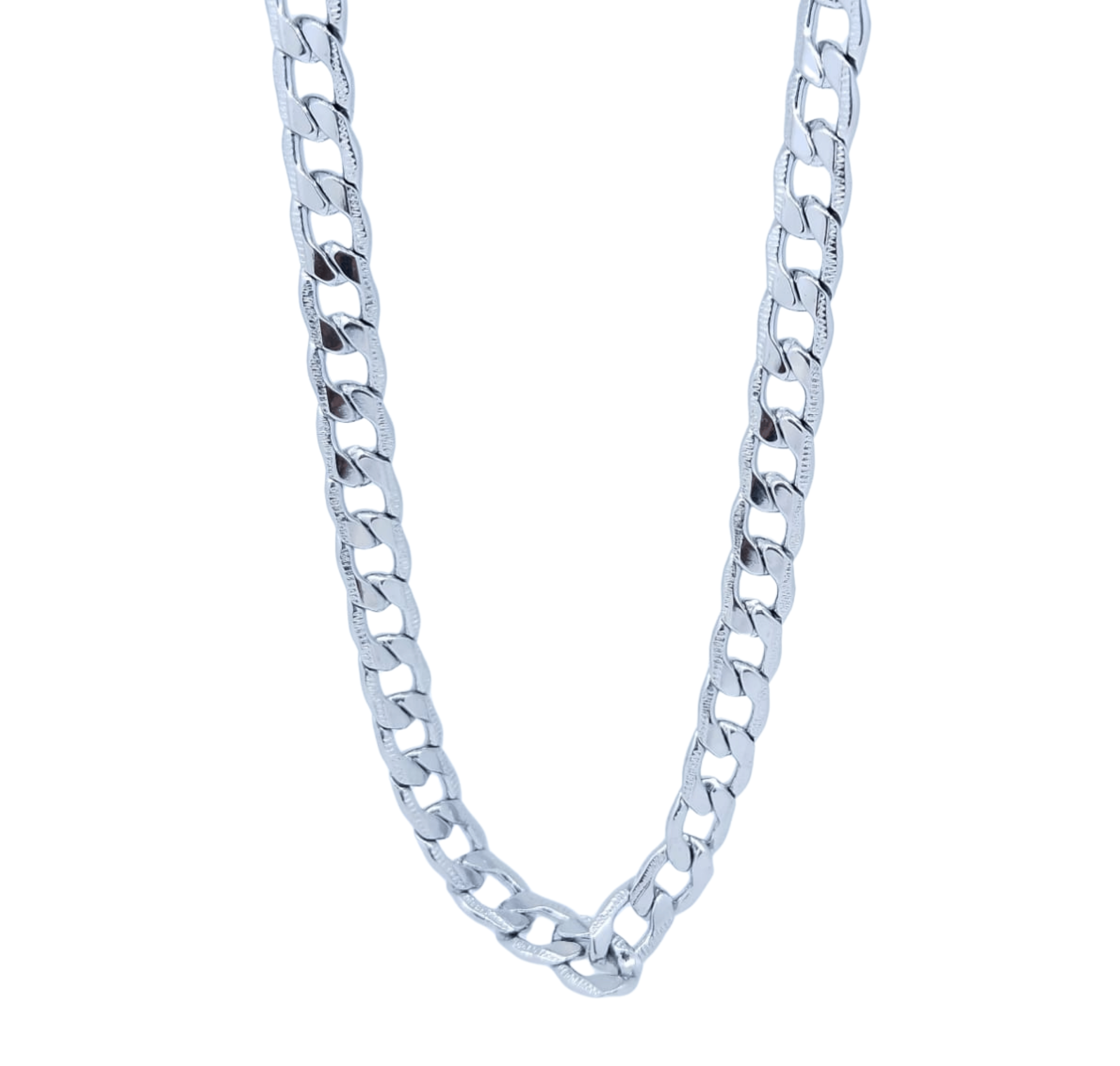 Cadena Plateada de Eslabones Medianos Amplios - Acero Inoxidable