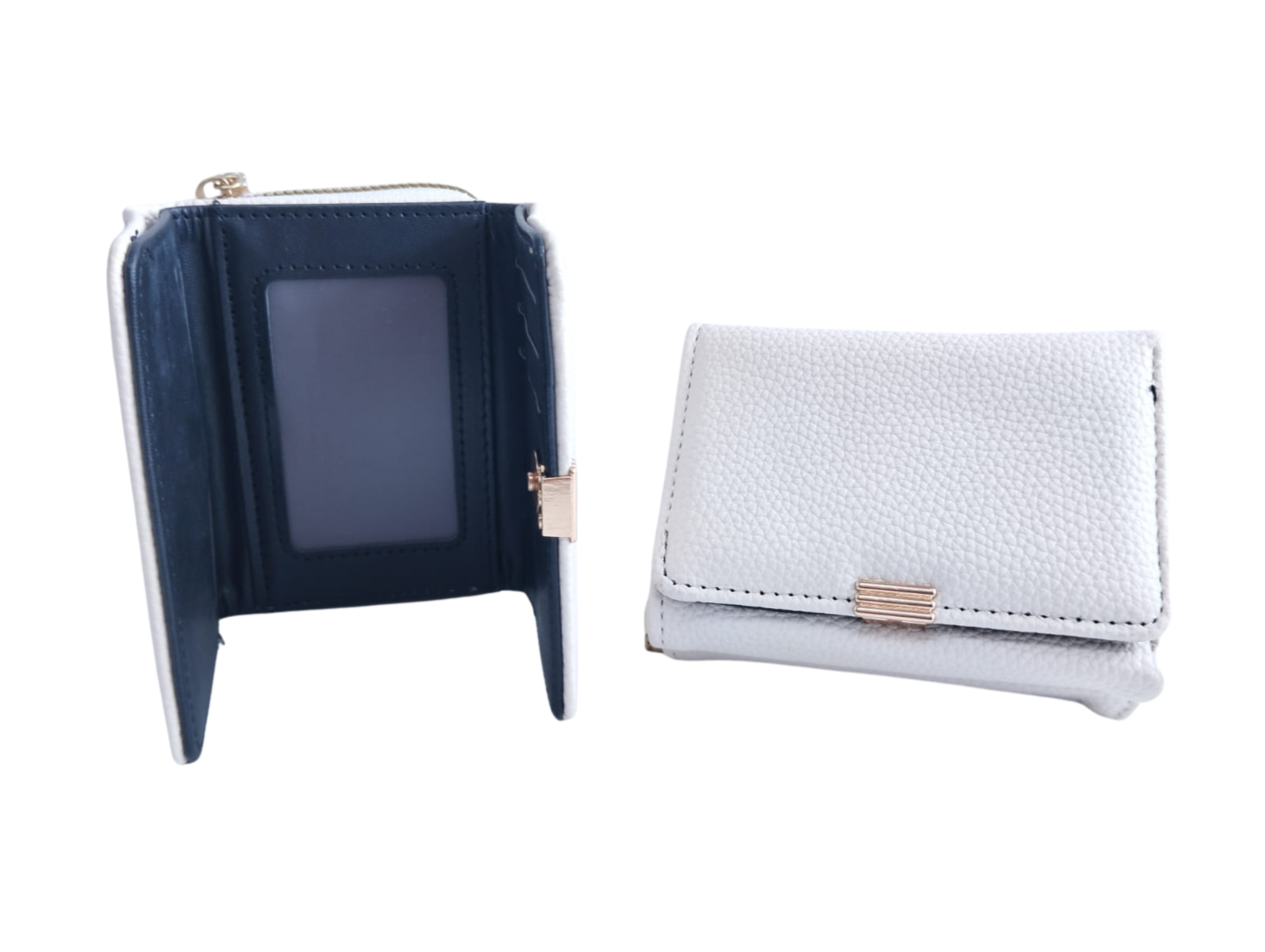Cartera para Dama Color Blanco con 3 Líneas Doradas de Broche - Vinipiel