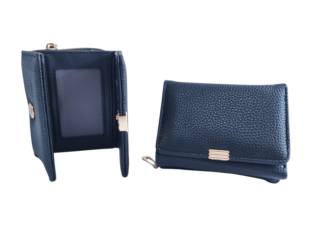 Cartera para Dama Color Negro con 3 Líneas Doradas de Broche - Vinipiel