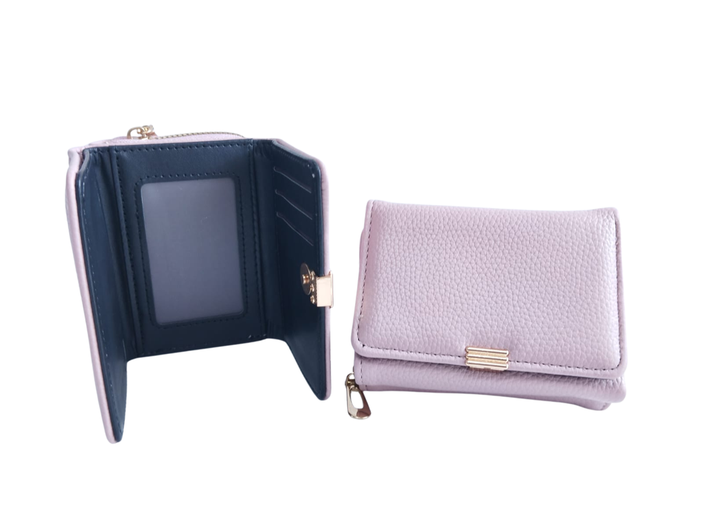 Cartera para Dama Color Rosa con 3 Líneas Doradas de Broche - Vinipiel