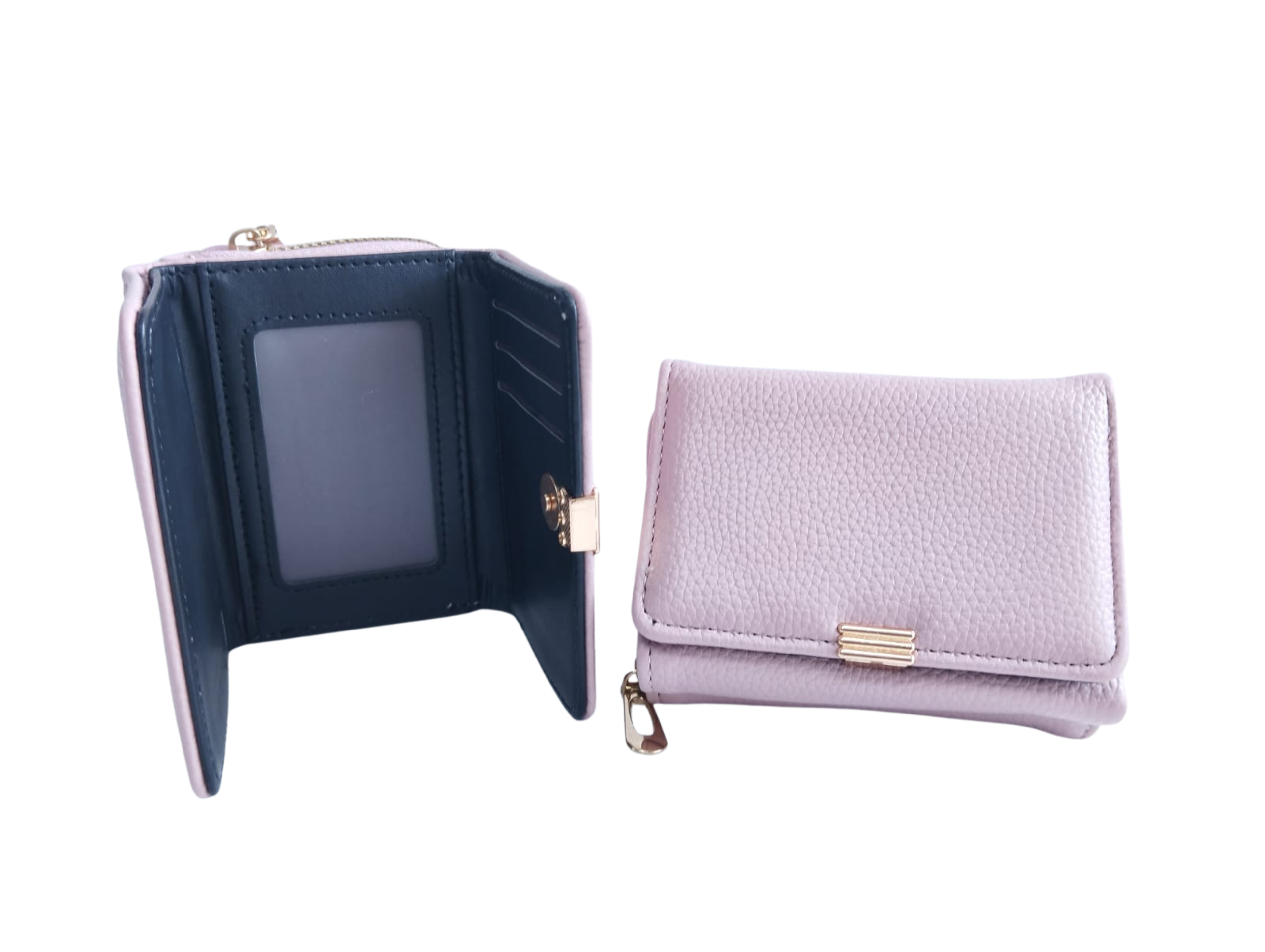 Cartera para Dama Color Rosa con 3 Líneas Doradas de Broche - Vinipiel