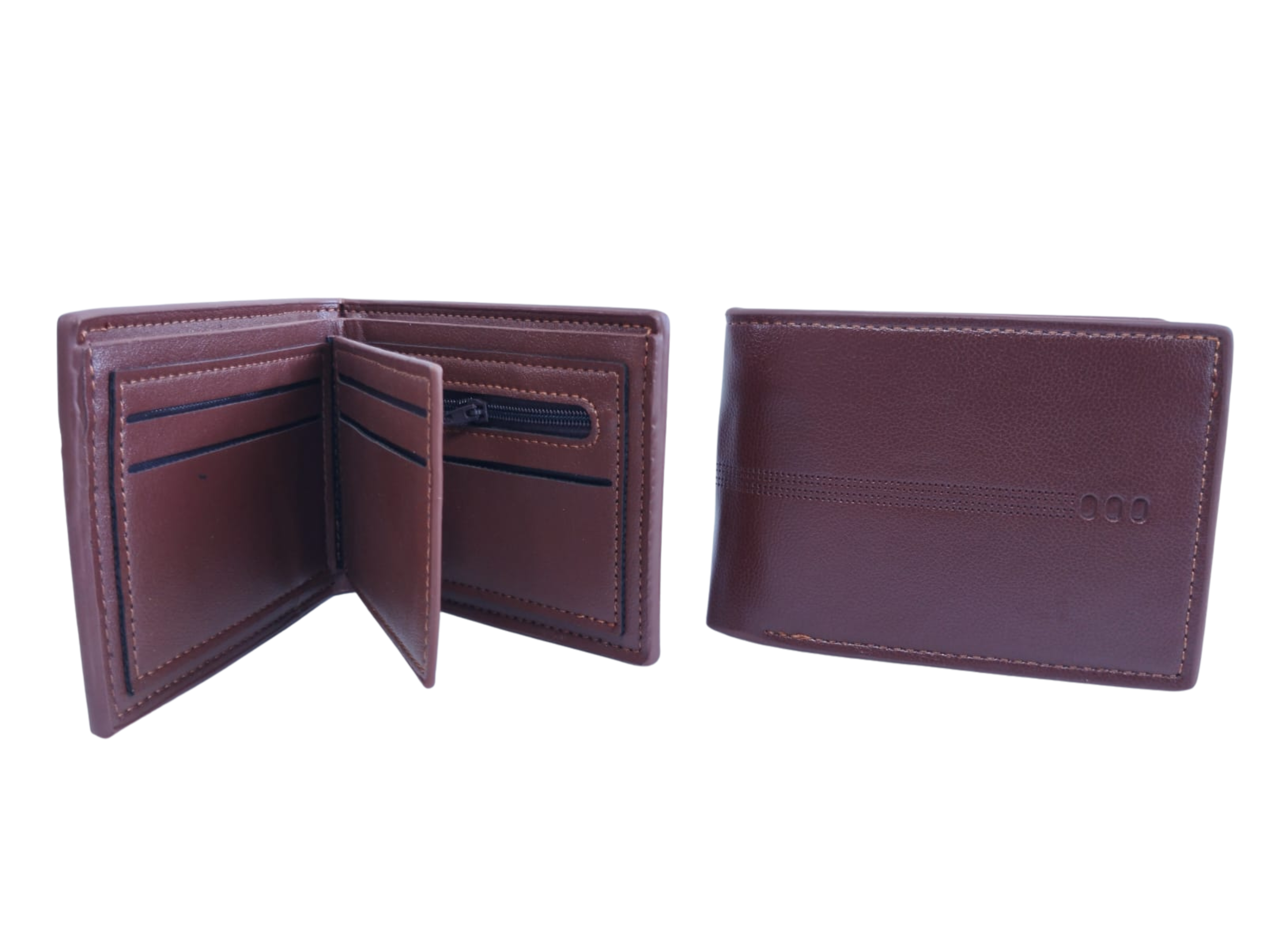 Cartera para Caballero Color Marrón con 3 Óvalos y 4 Líneas al Centro - Vinipiel