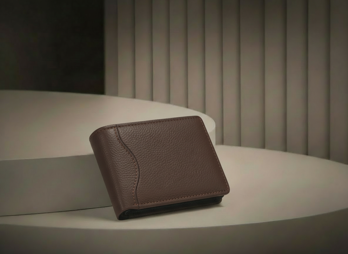 Cartera para Caballero Color Marrón con Curvatura en Lateral - Vinipiel