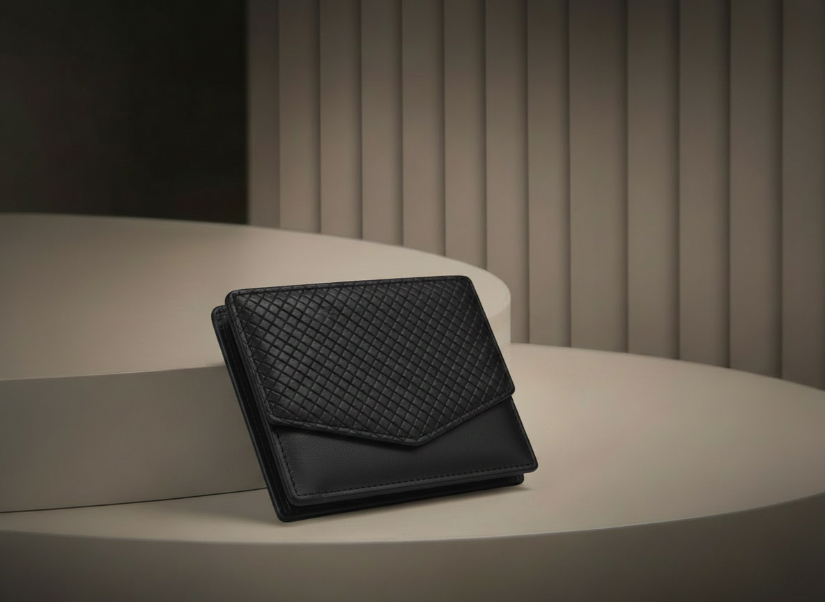 Cartera para Caballero Color Negro Diseño en V - Vinipiel