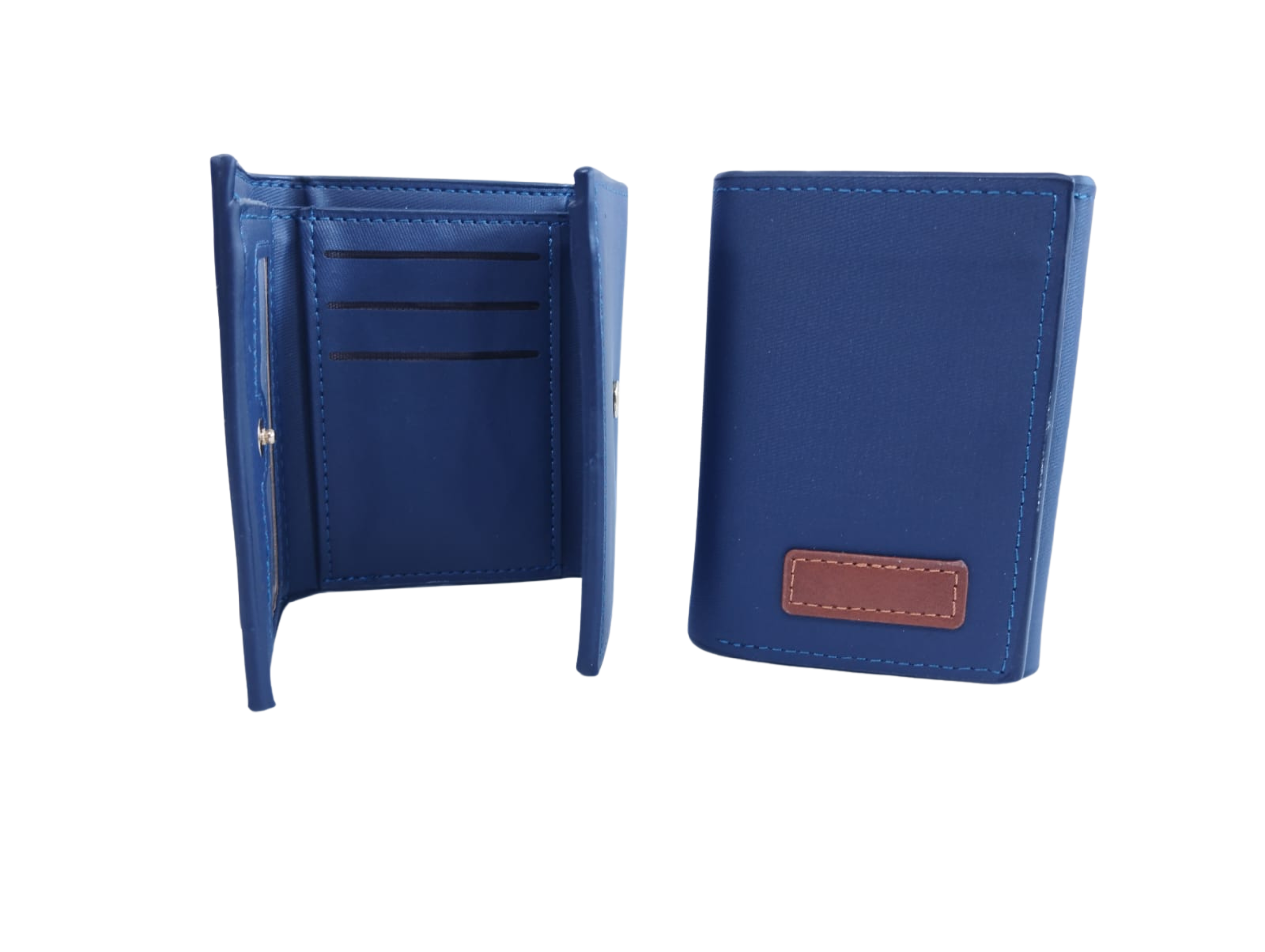 Cartera para Caballero Color Azul con Rectángulo Marrón - Vinipiel