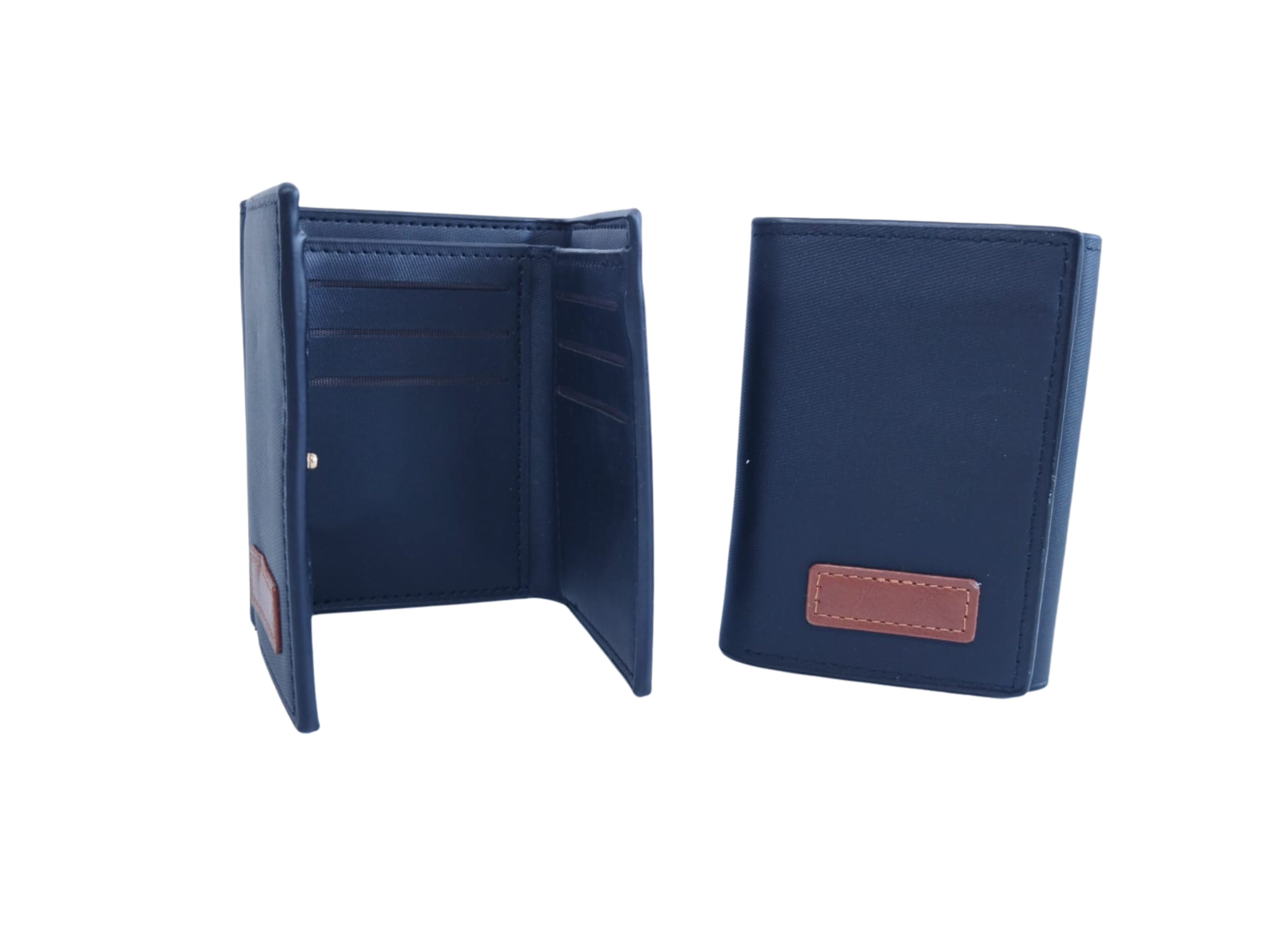 Cartera para Caballero Color Negro con Rectángulo Marrón - Vinipiel