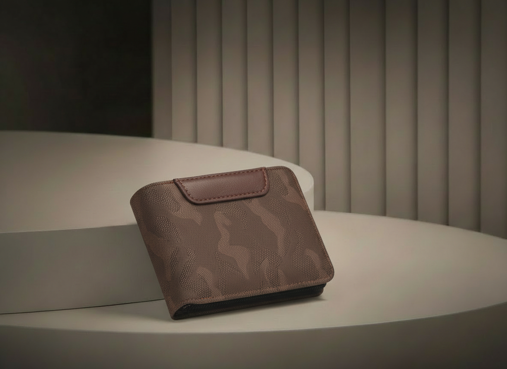 Cartera para Caballero Color Marrón con Formas Abstractas - Vinipiel