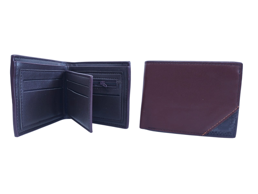 Cartera para Caballero Color Marrón con Esquina Negra en Triángulo - Vinipiel