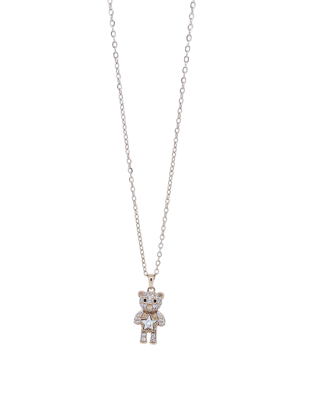 Collar Dorado con Dije de Osito con Estrella al Centro y Brillos – Oro Laminado