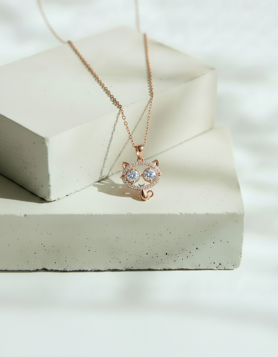 Collar Dorado con Dije de Gatito con Brillos – Oro Laminado