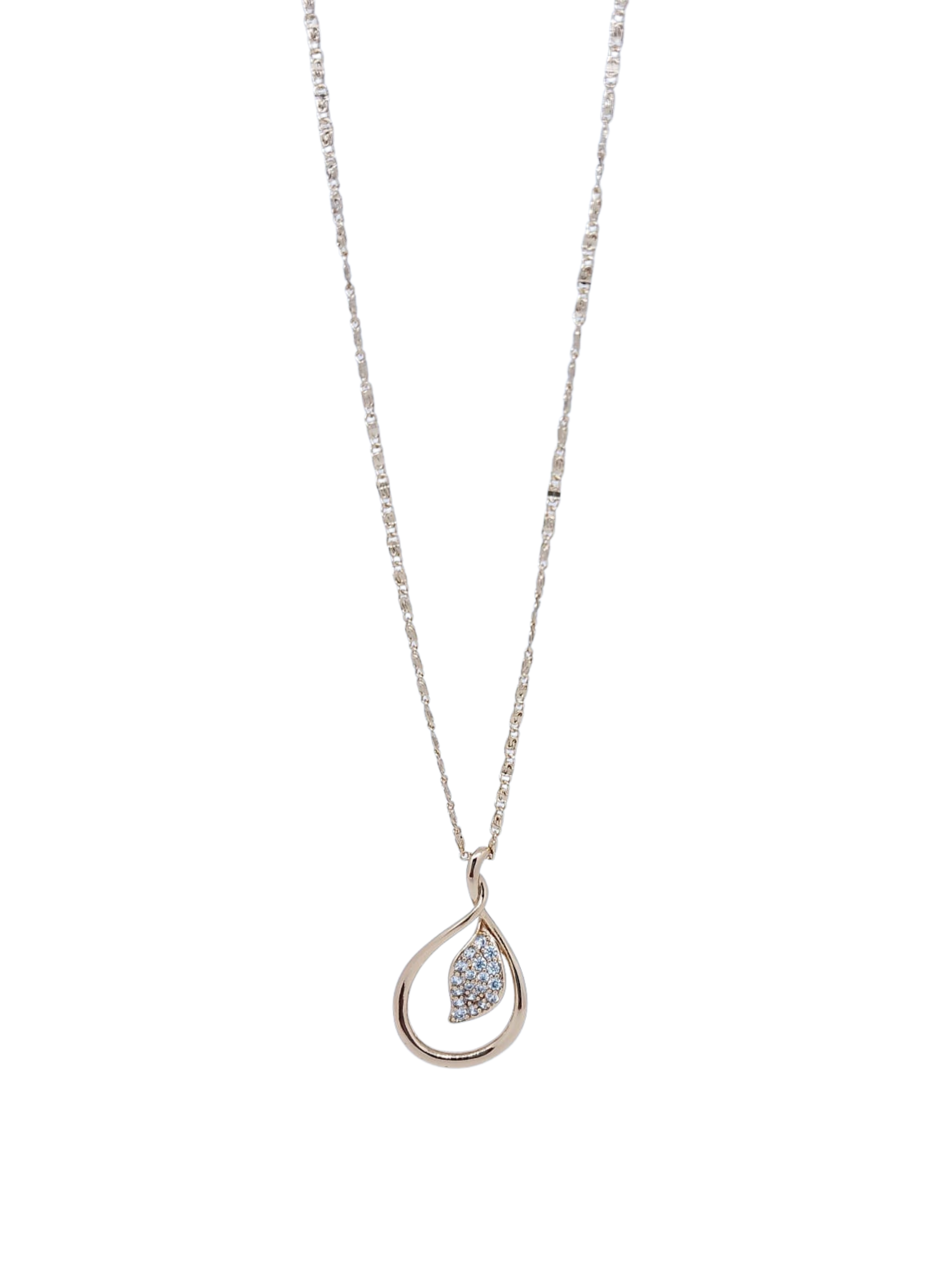Collar Dorado con Dije de Gota con Hoja y Brillos – Oro Laminado