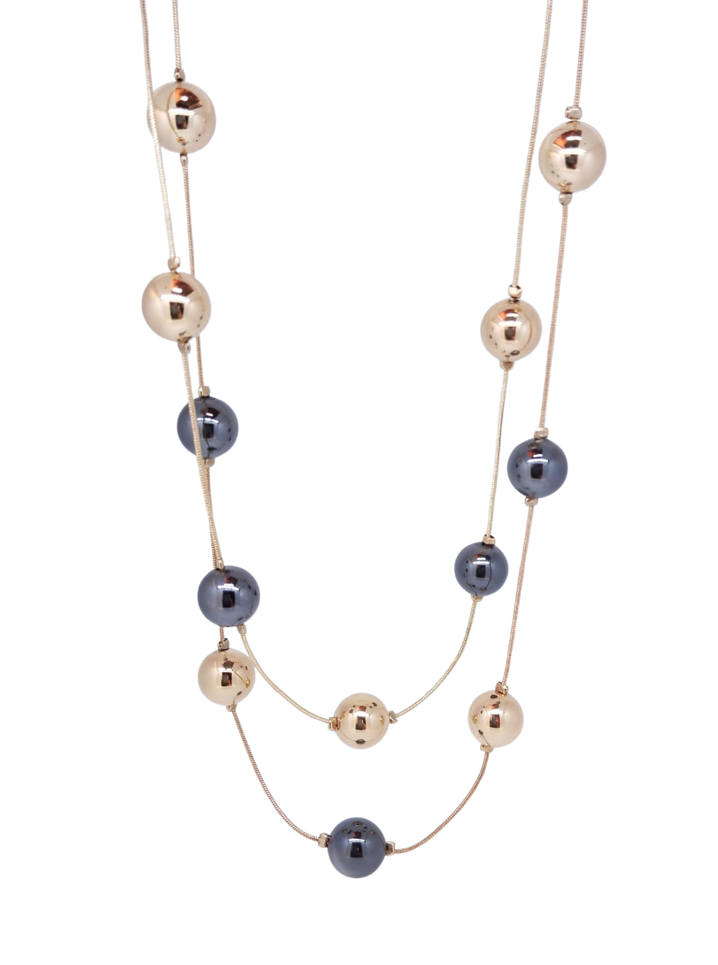 Collar dorado doble con mix de bolitas doradas y oscuras - Oro Laminado