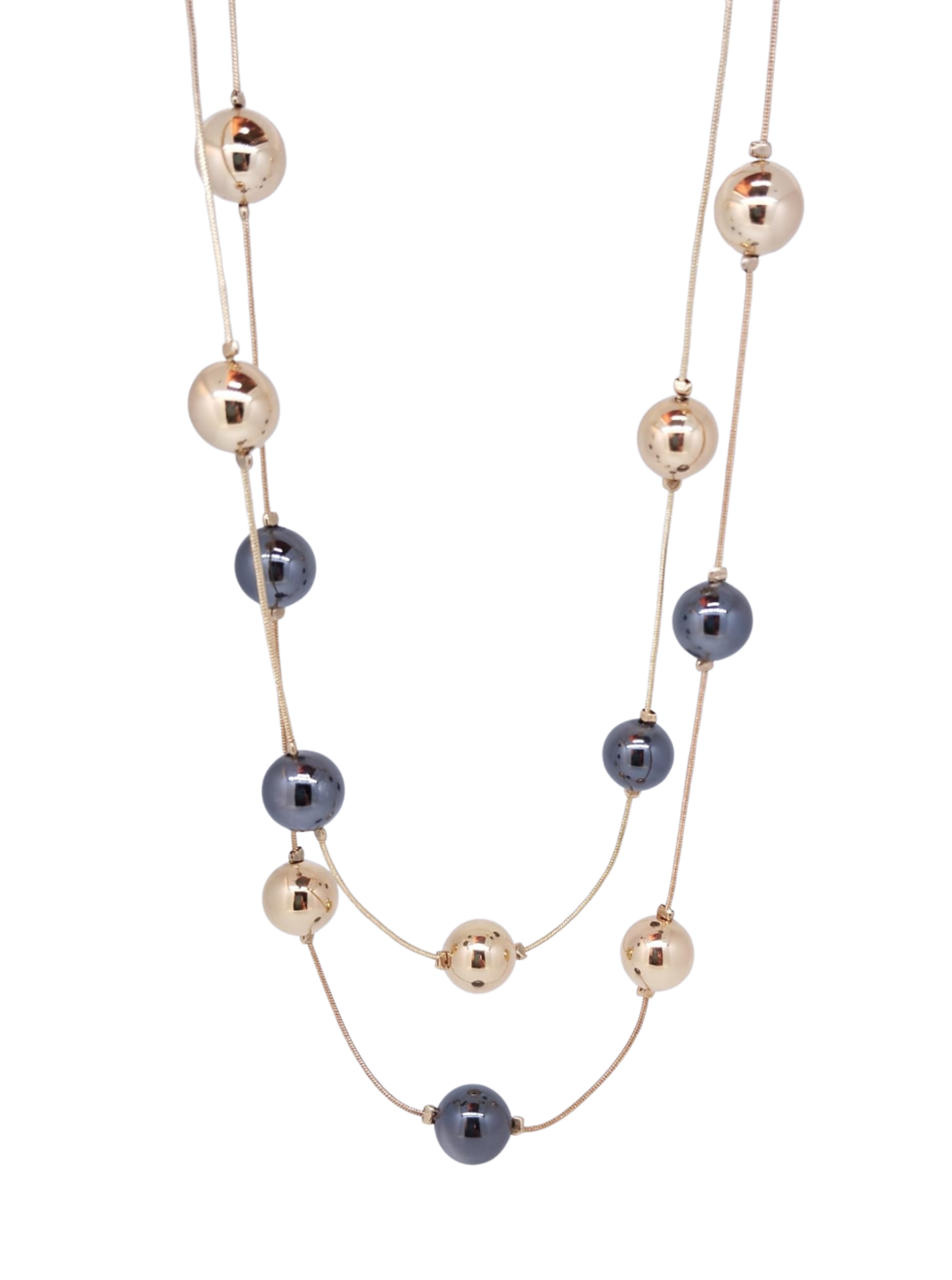 Collar dorado doble con mix de bolitas doradas y oscuras - Oro Laminado