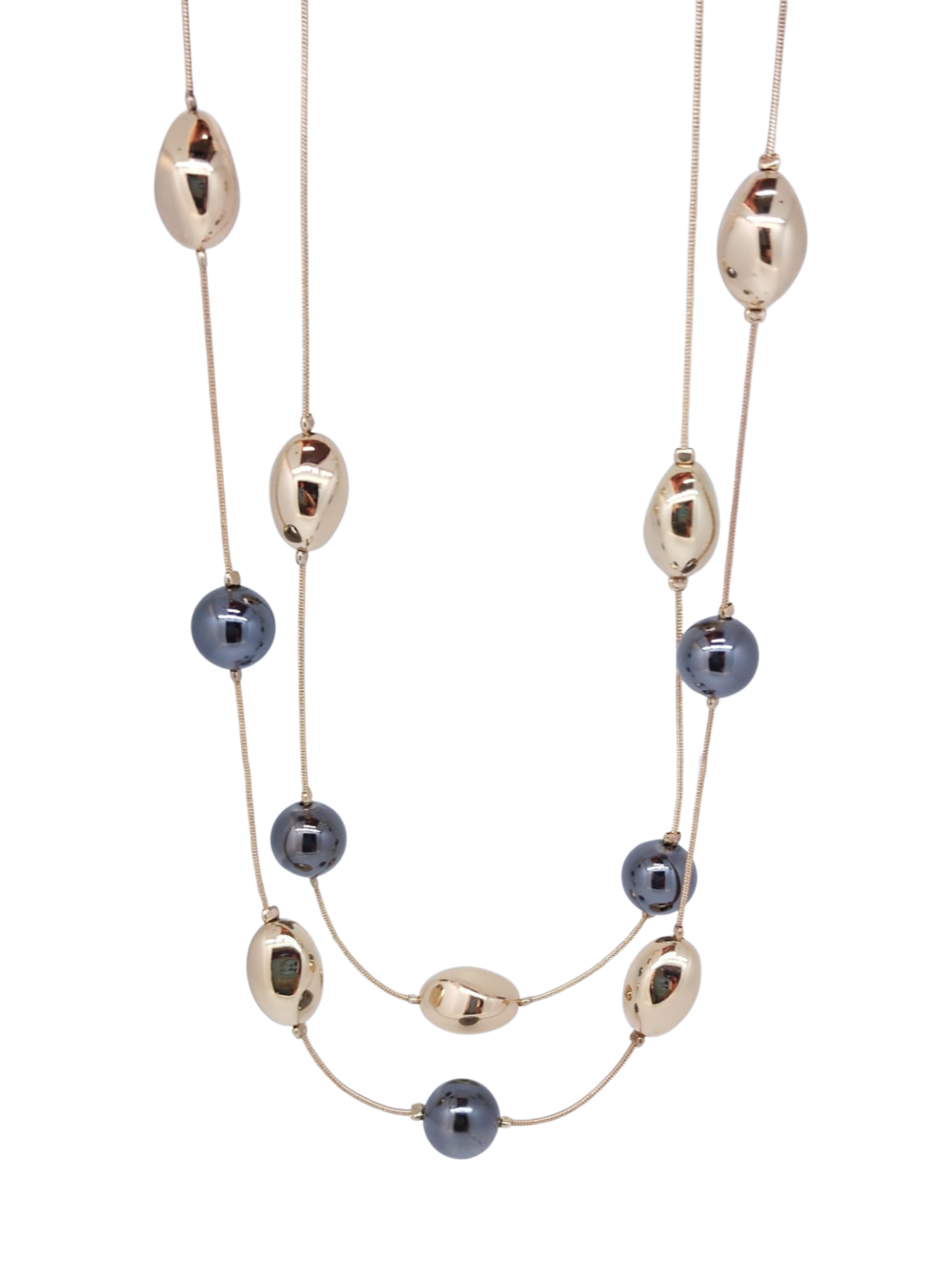Collar dorado doble mix bolitas oscuras & piedritas geométricas doradas - Oro Laminado
