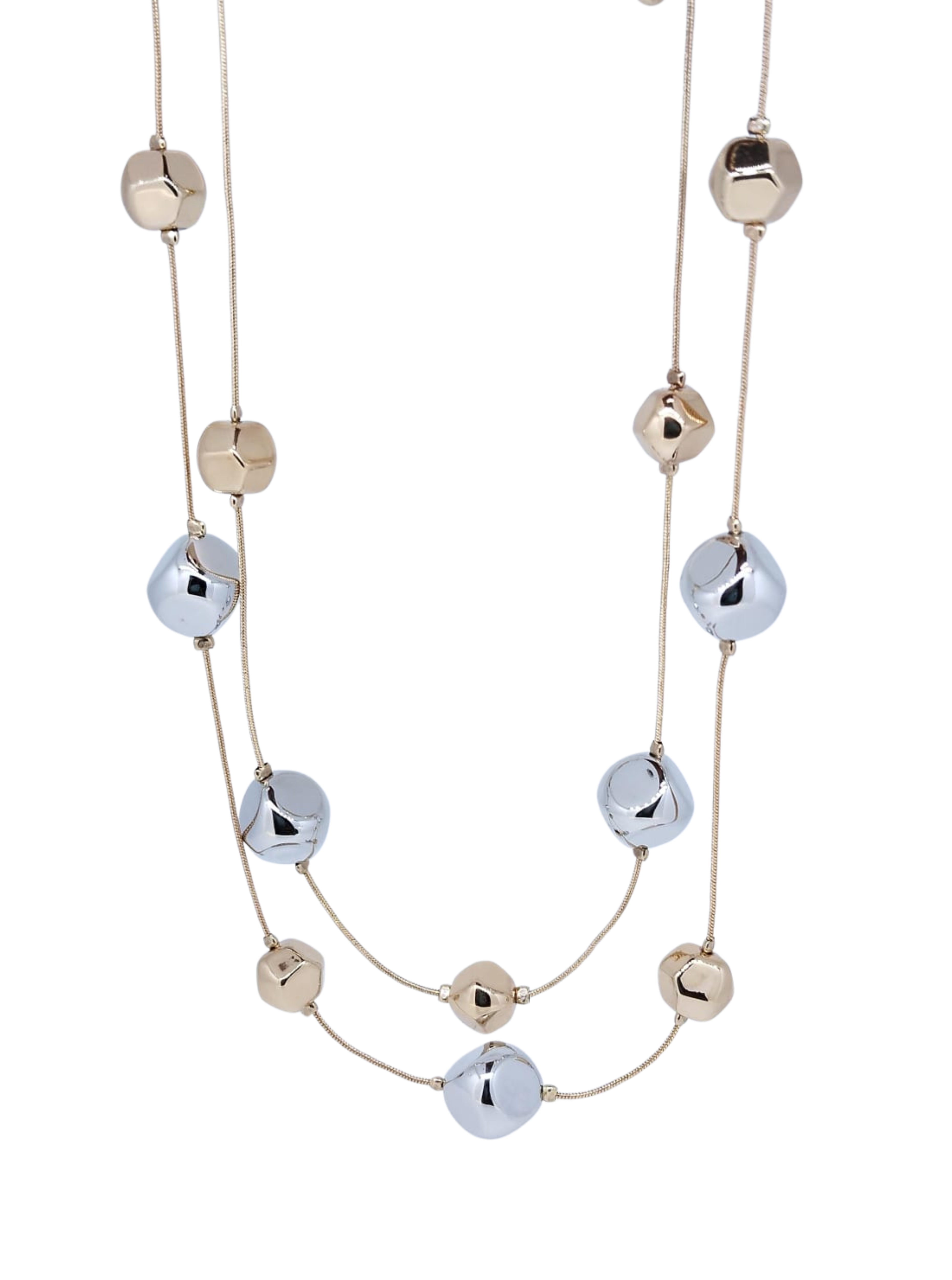 Collar dorado doble con figuras geométricas plateadas y doradas - Oro Laminado