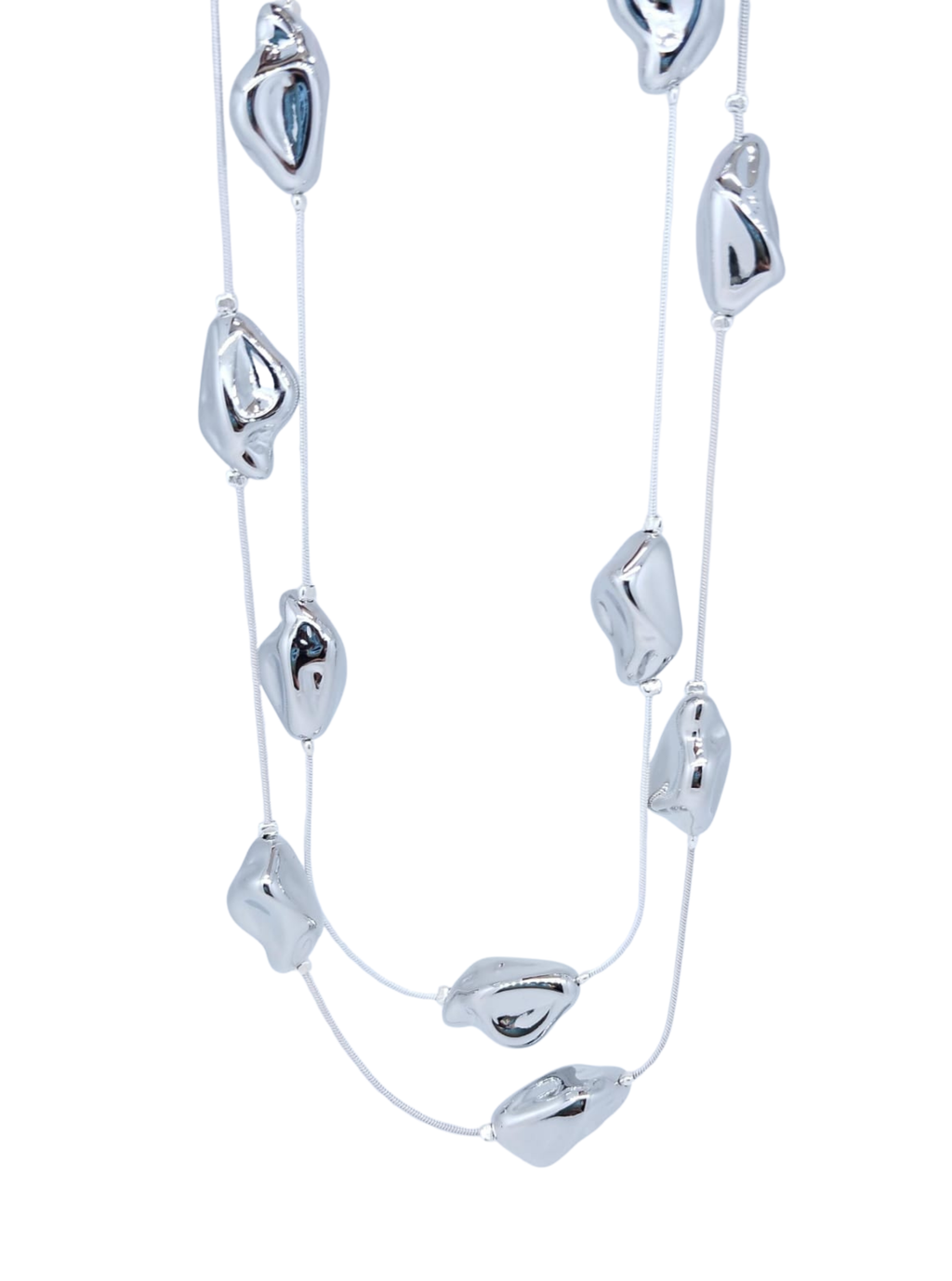 Collar plateado doble con piedras irregulares - Oro Laminado