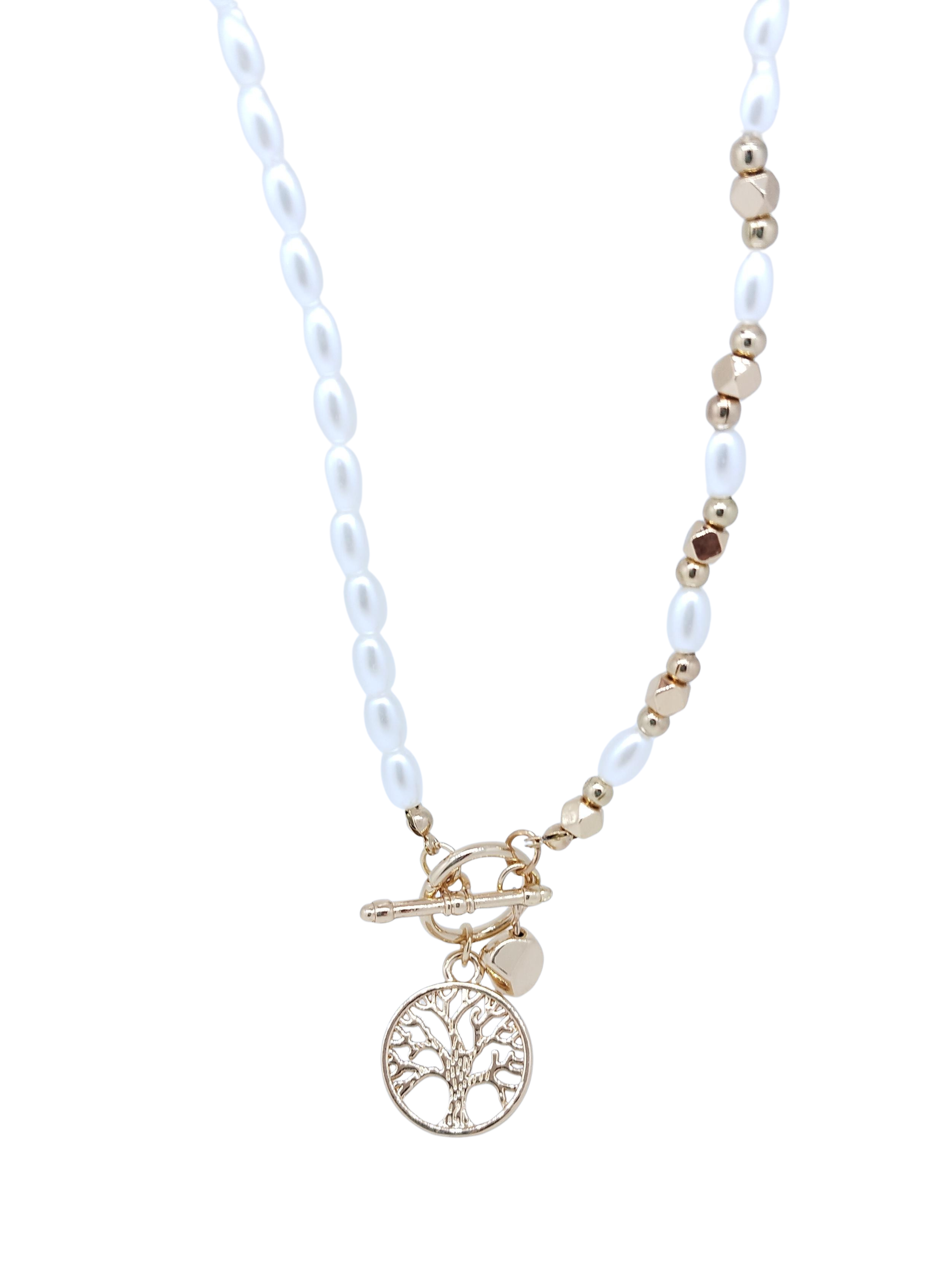 Collar dorado con blanco & dije árbol de la vida - Oro Laminado